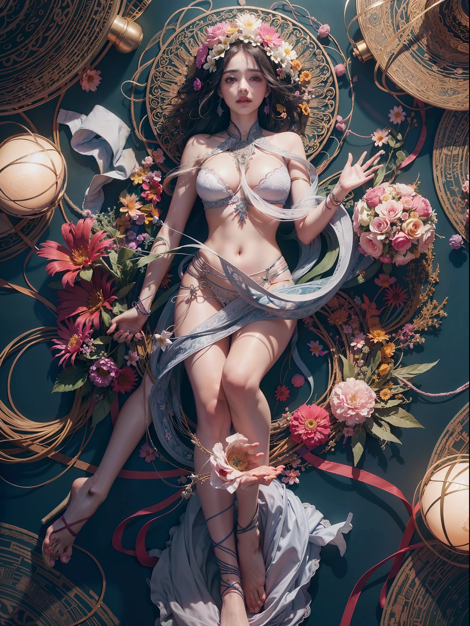 official art, unity 8k wallpaper, ultra detailed, beautiful and aesthetic, beautiful, masterpiece, best quality, (zentangle, mandala, tangle, entangle), (ecstasy of flower:1.2) dynamic angle, cowboyshot, the most beautiful form of chaos, elegant, a brutalist designed, vivid colours, romanticism, atmospheric