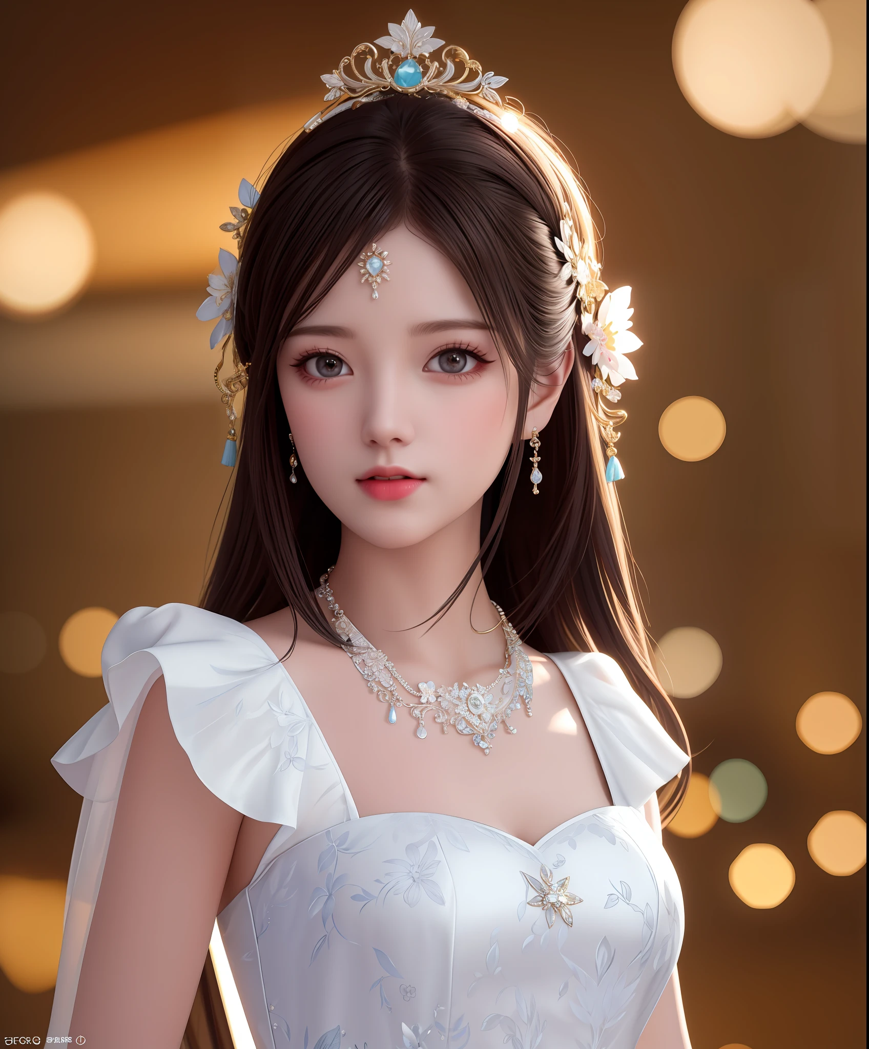 Best Quality, Masterpiece, High Resolution, 1girl, Porcelain Dress, Hair Accessories, Necklace, Jewelry, Beautiful Face, Full Body, Tyndall Effect, Realistic, Dark Studio, Rim Lighting, Duotone Lighting, (High Detail Skins: 1.2), 8k uhd, dslr, soft light, high quality, volume light, candid, photo, high resolution, 4k, 8k, bokeh,