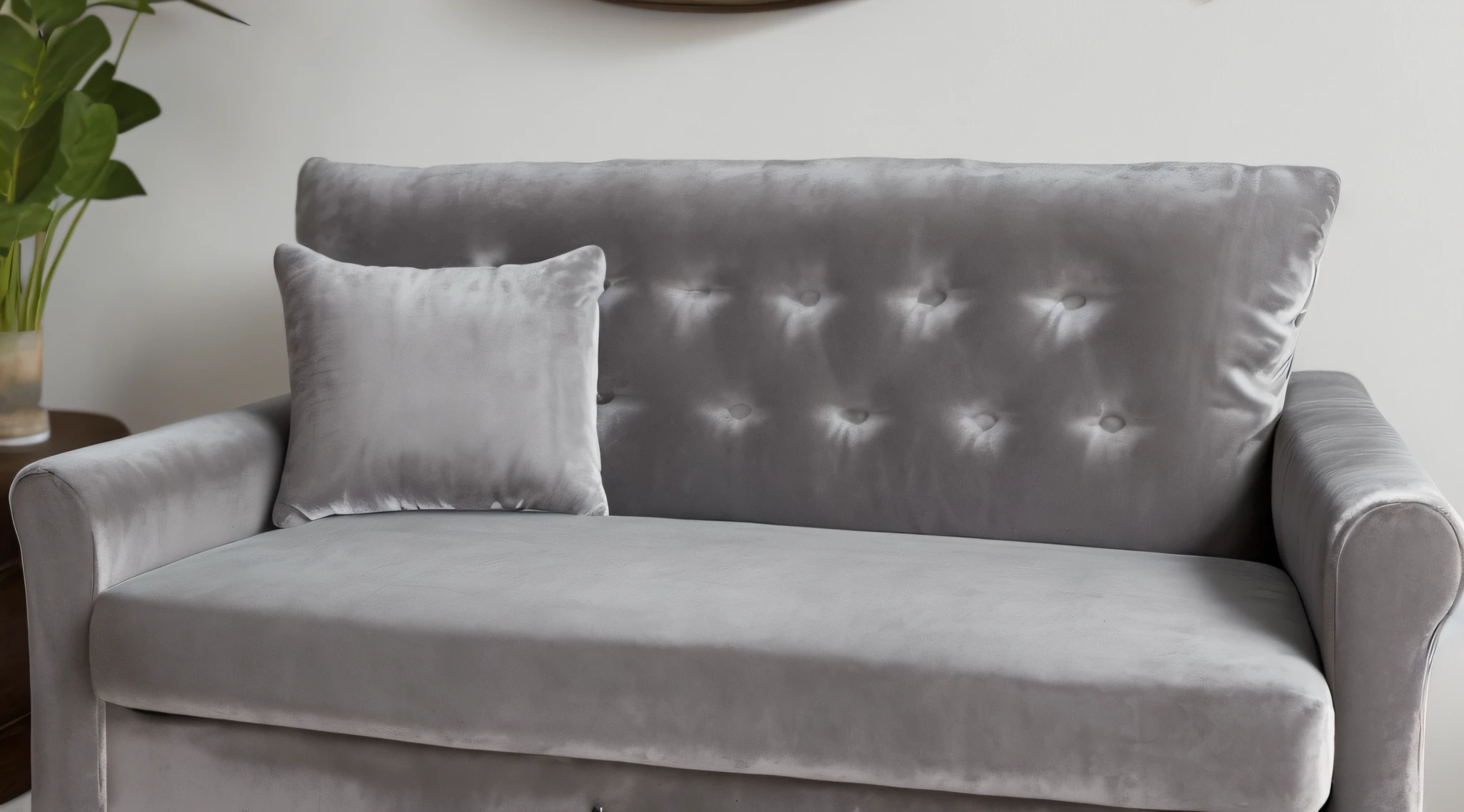 Home photography, light gray short plush pillow, velvet texture, soft and comfortable, HD realistic photography, sofa set, 8K, matte velvet, velor material, rich details, calm and comfortable, light gray short plush pillow, realistic picture, home photography
