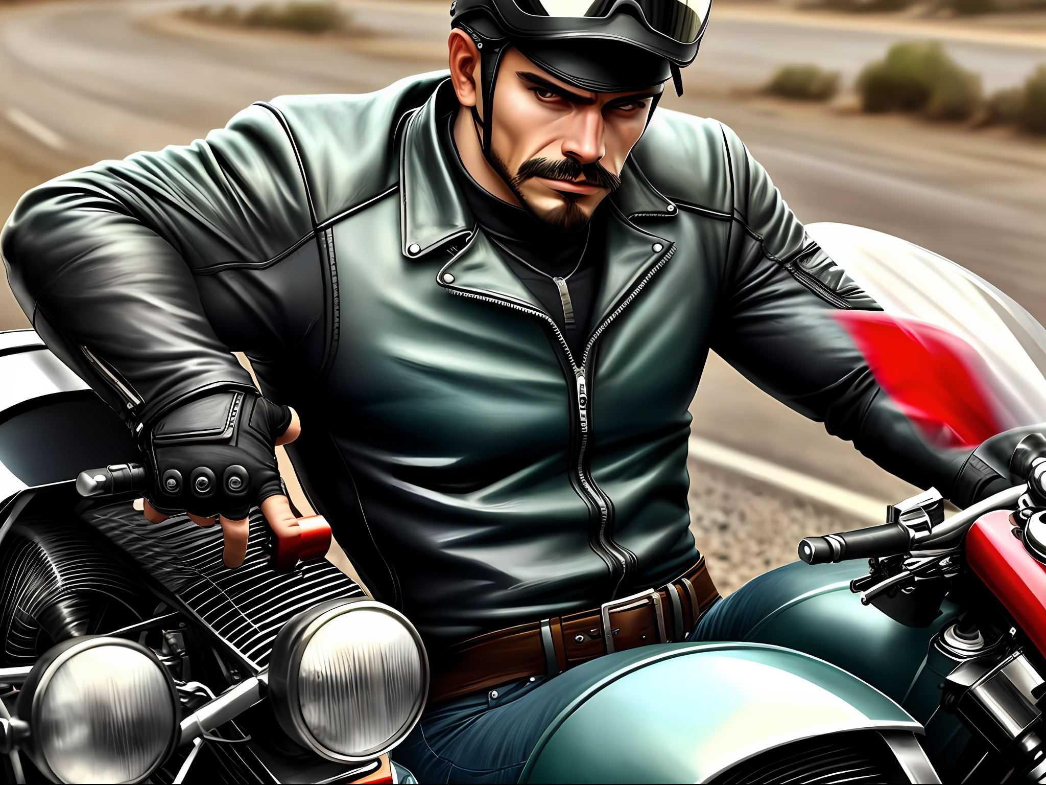 Macho motorcycle driver