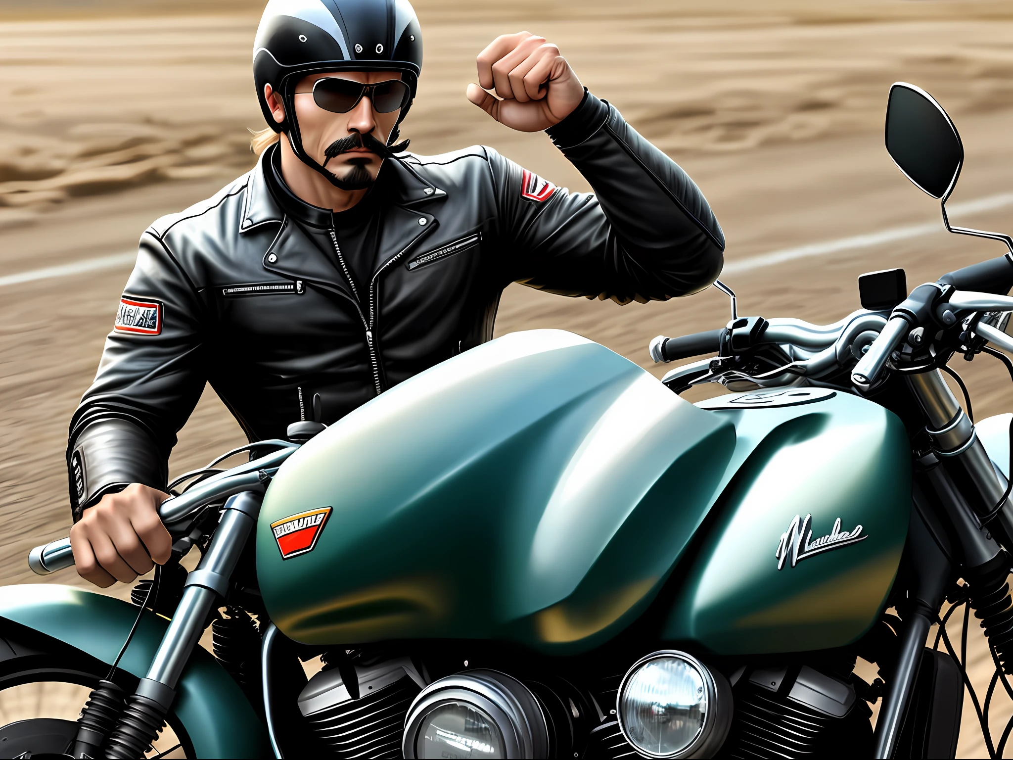 Macho motorcycle driver