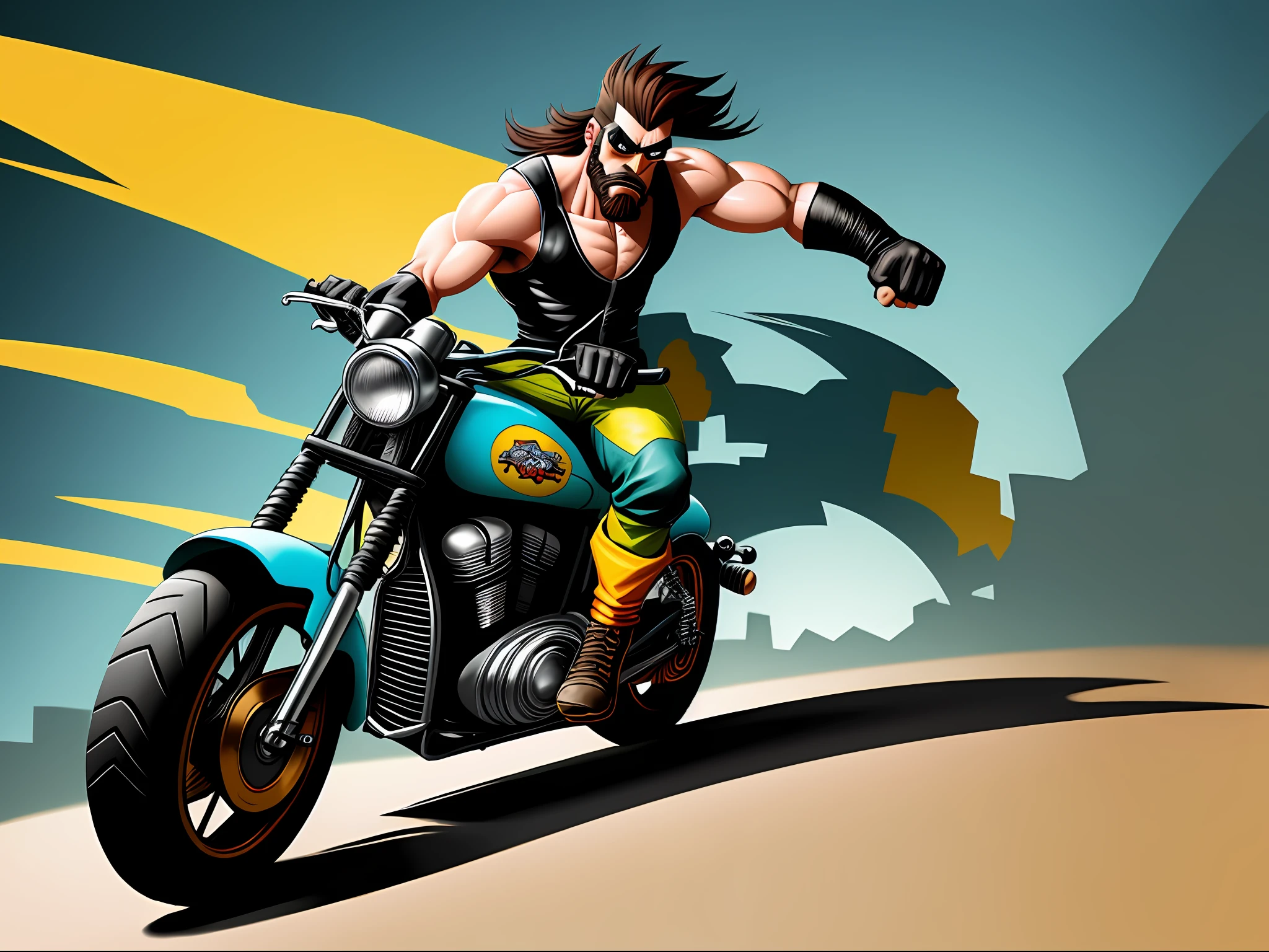 Cartoon macho motorcycle driver. Be fierce.