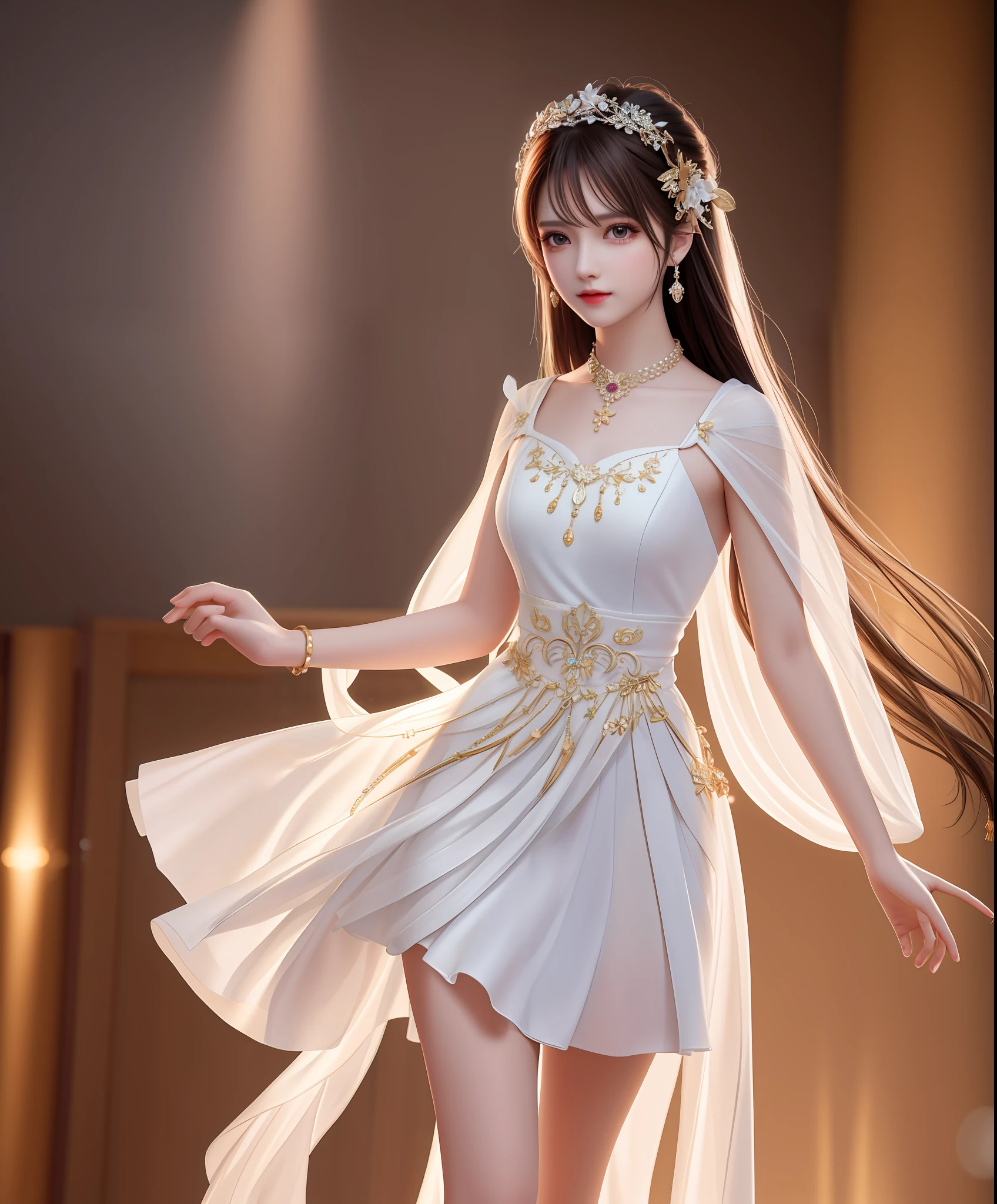 Best Quality, Masterpiece, High Resolution, 1Girl, Porcelain Dress, Hair Accessories, Necklace, Jewelry, Beautiful Face, Full Body, Slim and Long Legs, Tyndall Effect, Realistic, Dark Studio, Edge Lighting, Two-tone Lighting, (High Detail Skin: 1.2), 8K UHD, DSLR, Soft Light, High Quality, Volumetric Light, Voy Shot, Photos, High Resolution, 4K, 8K, Bokeh,