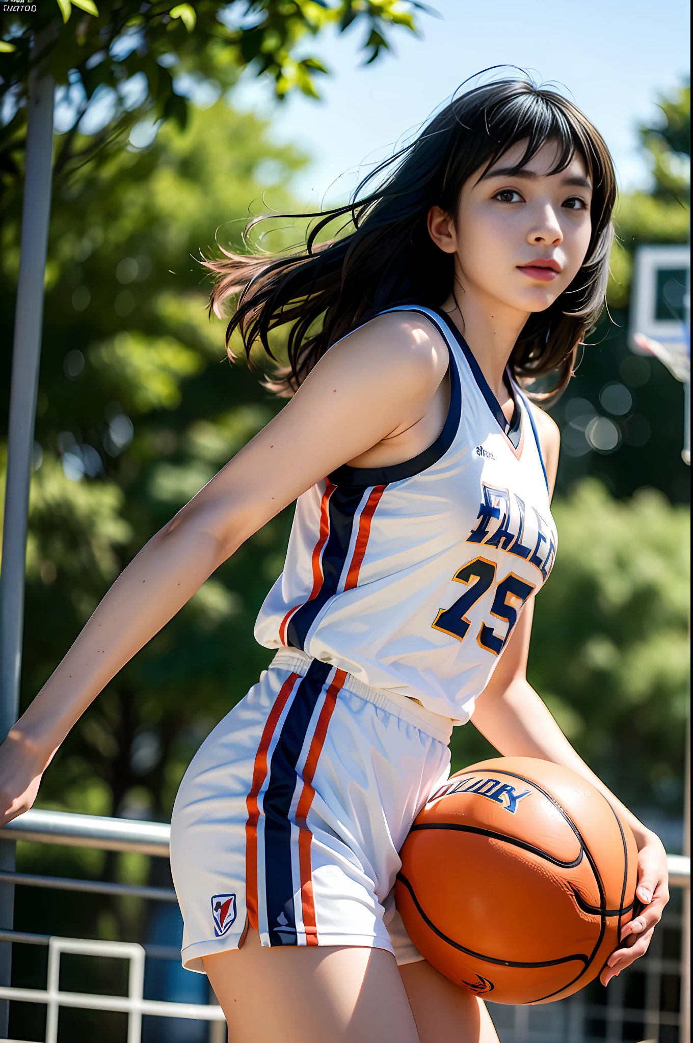 (8k, best quality, masterpiece:1.2), (realistic, photo-realistic:1.37), ultra-detailed,best quality, ultra high res, professional lighting, photon mapping, radiosity, physically-based rendering, cinematic lighting, basketball court,depth of field, sharp focus,sunbeam, good composition,(bokeh:1.2) 1girl,solo,(full body), (closed mouth),beautiful detailed eyes, pose, narrow waist,basketball uniform, black hair,messy hair,long hair floating in wind,(ulzzang-6500:1.2)
mix4, hiqcgbody