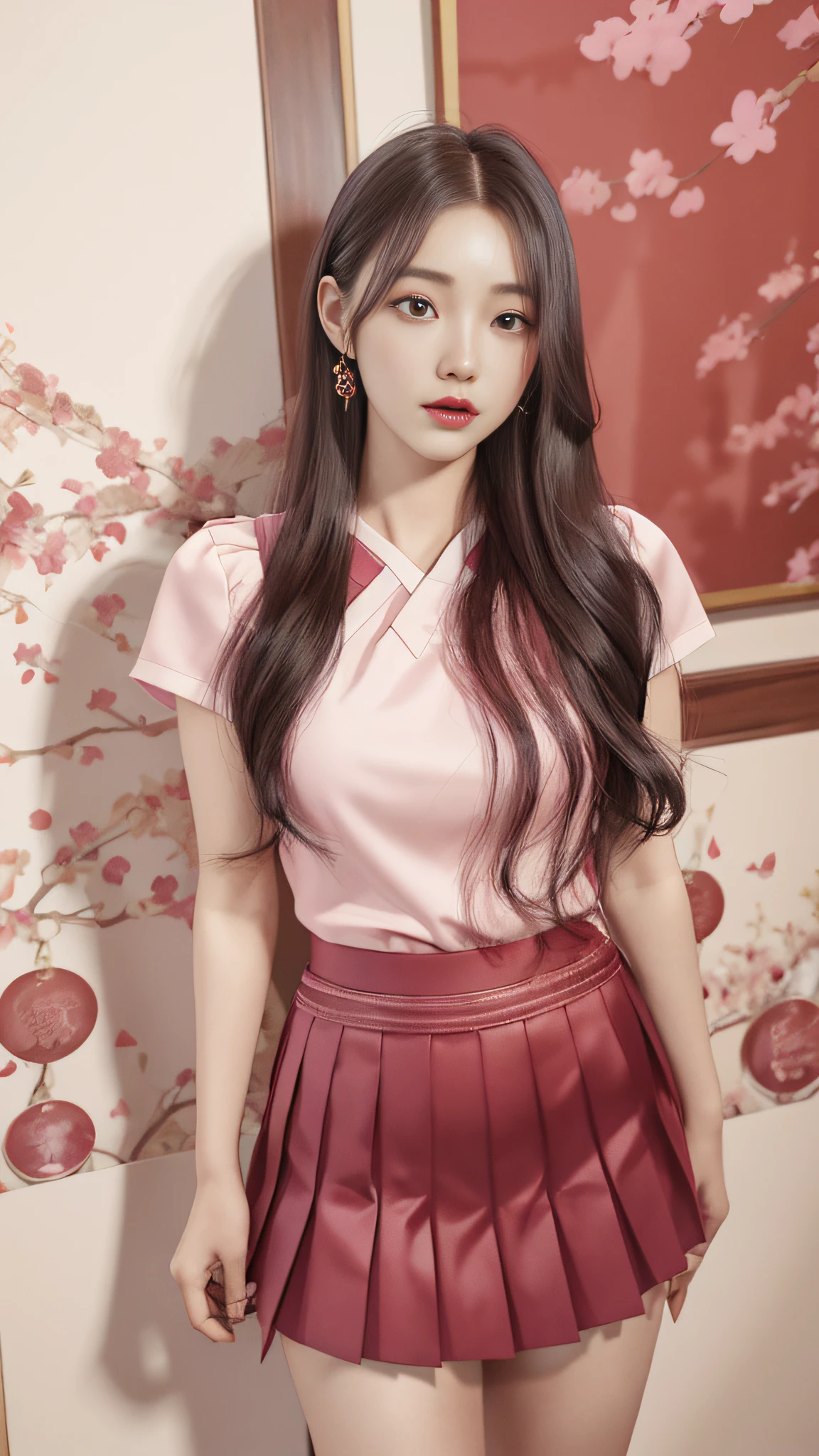 arafed asian woman in a pink and white blouse and red pleated skirt, inspired by Sim Sa-jeong, realistic anime 3 d style, anime styled 3d, inspired by Jeong Seon, sha xi, render of april, ( ( 3 d render ) ), korean girl, [ 4 k digital art ]!!, with acient chinese clothes