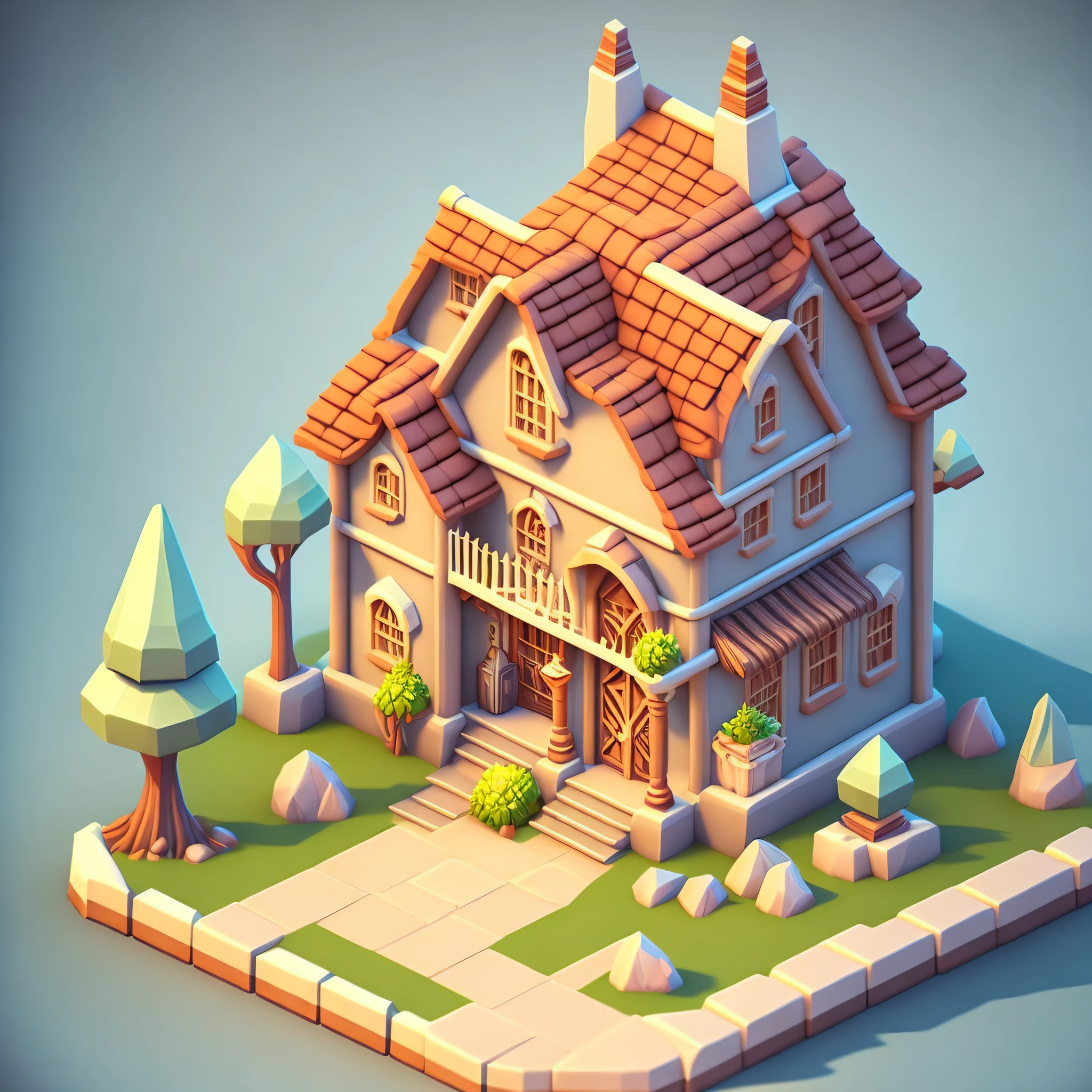Isometric house, RPG style, cartoon, DnD, fantasy, mobile game