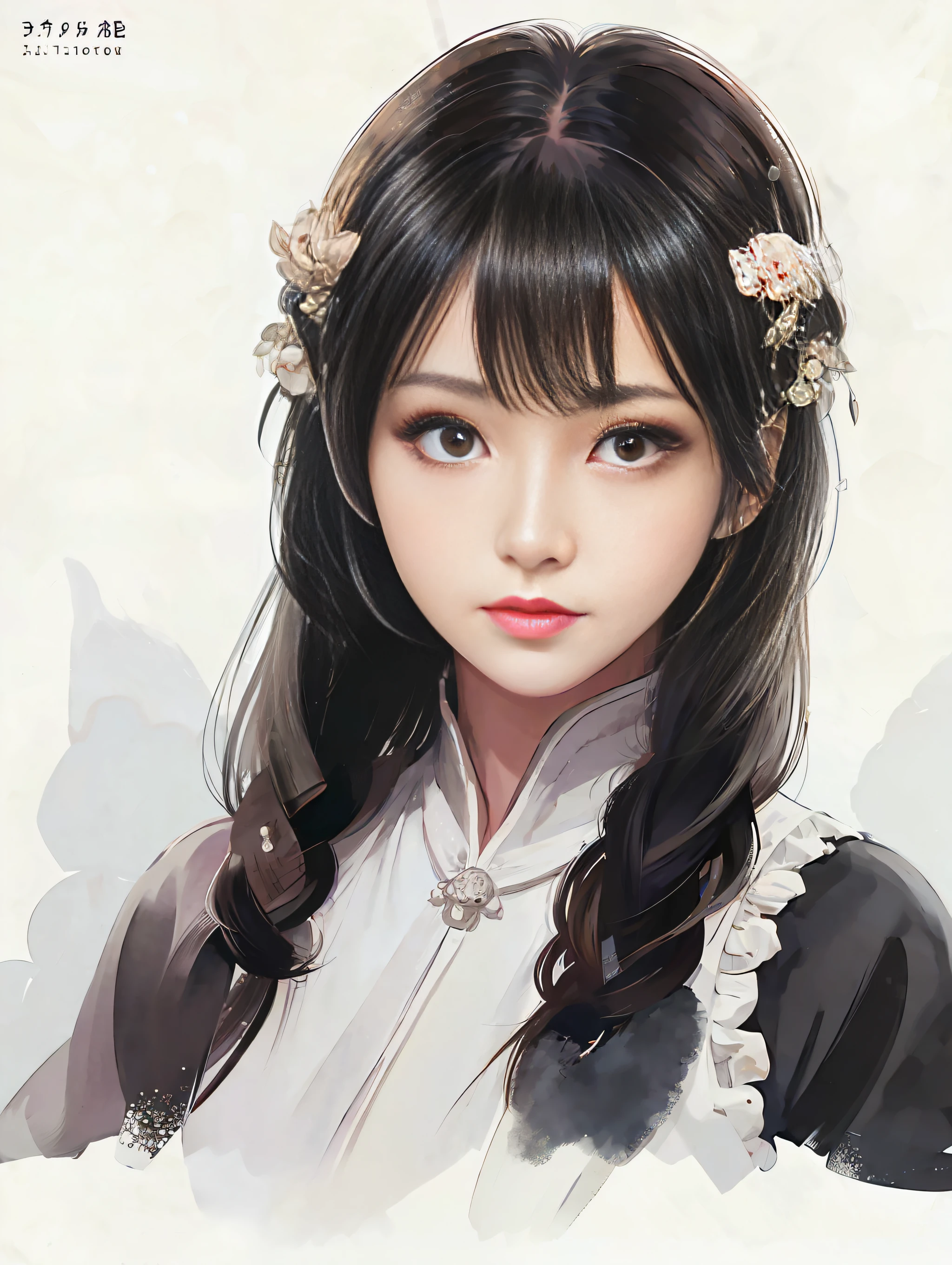 stechu,(white background:1.4), ((tachi-e)), original,(illustration:1.1),(best quality),(masterpiece:1.1),(extremely detailed CG unity 8k wallpaper:1.1), (colorful:0.9),(panorama shot:1.4),(solo:1.2), (ink splashing),(color splashing),((watercolor)), clear sharp focus,{ 1girl standing },((korean style )),flower background,outdoors,rocks, looking at viewer, make happy expressions,soft smile,pure,beautyfull detailed face and eyes,beautyfull intricacy clothing decorative pattern details, black hair,black eyes,colorwater