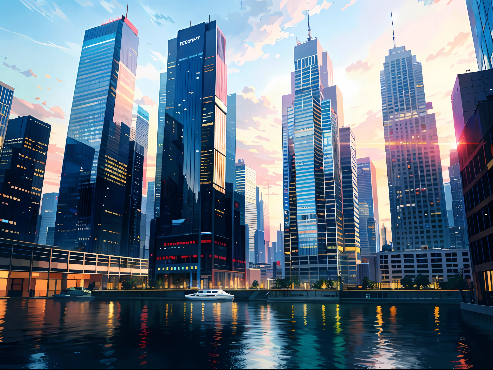 High resolution, highest quality, illustrations, super detail, an ultra-modern commercial skyscraper, corporate headquarters