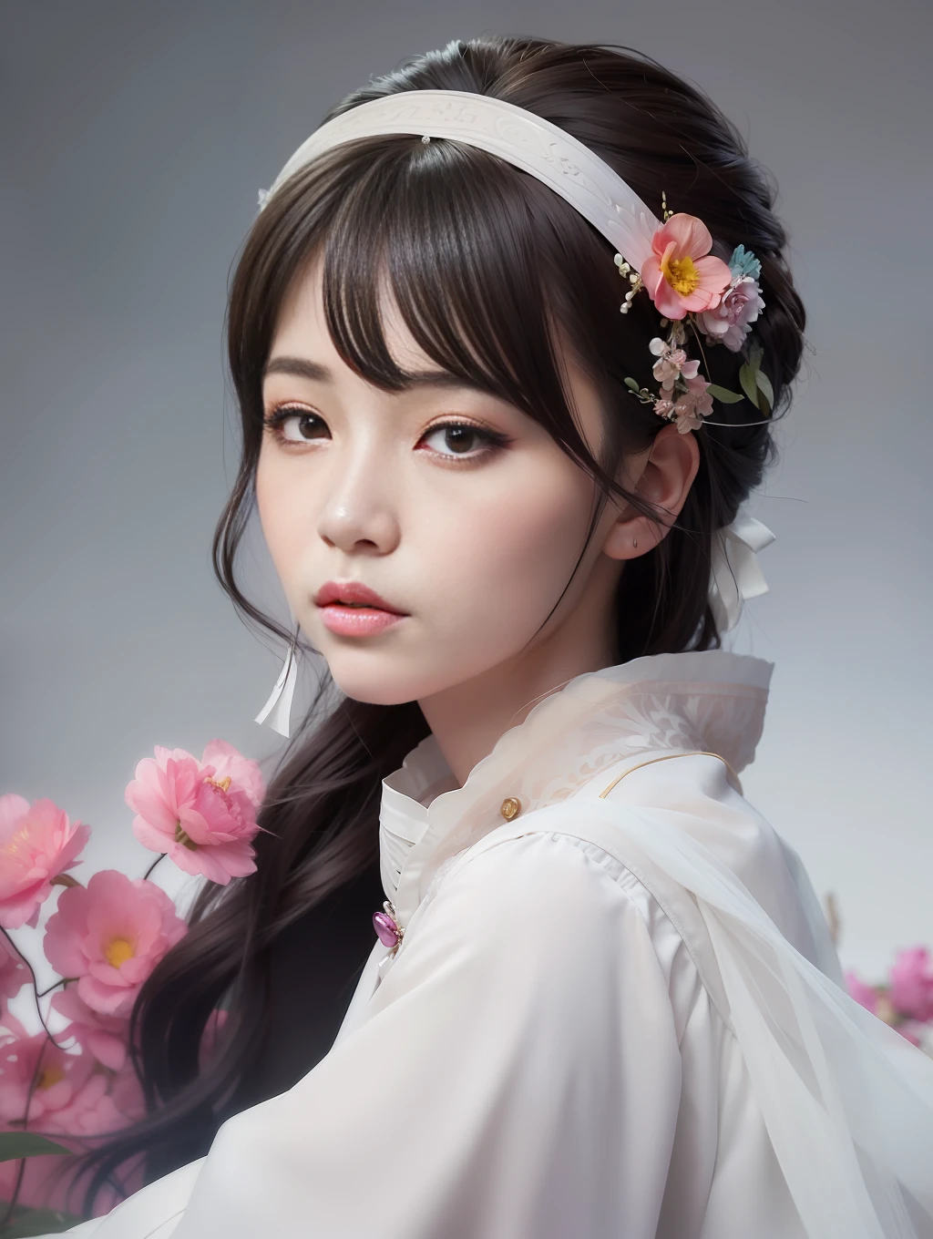 painting of a woman with a flower in her hair, artwork in the style of guweiz, guweiz, guweiz on pixiv artstation, palace , a girl in hanfu, guweiz on artstation pixiv, guweiz masterpiece, trending on cgstation, beautiful character painting, ig model | artgerm