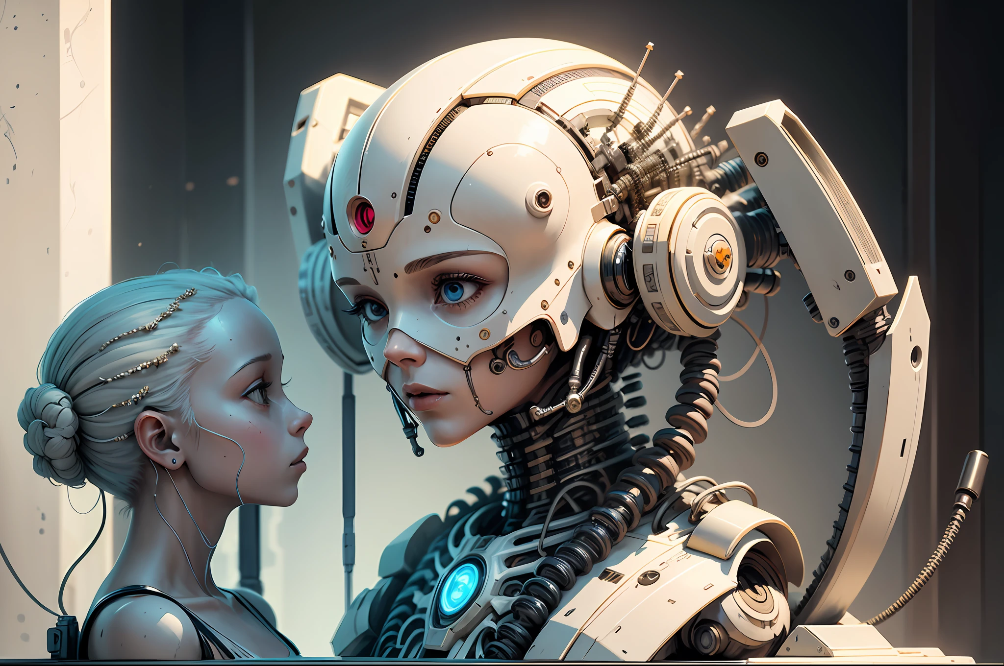 "Created with inspired ultra-detailed conceptual art | in a very developed futuristic world | electronic systems on a humanoid head | robots | have a visible detailed brain | with visible care | muscle cords | biopunk | cybernetics | cyberpunk | white marble statue | canon m50| 100 mm|sharply focused|smooth|surrealism|very detailed|intricate details|Michelangelo carving. Masterpiece. Unleash your inner Cu73Cre4ture programmer with the power of steady diffusion and bring your imagination to life! ", high detail, 8k