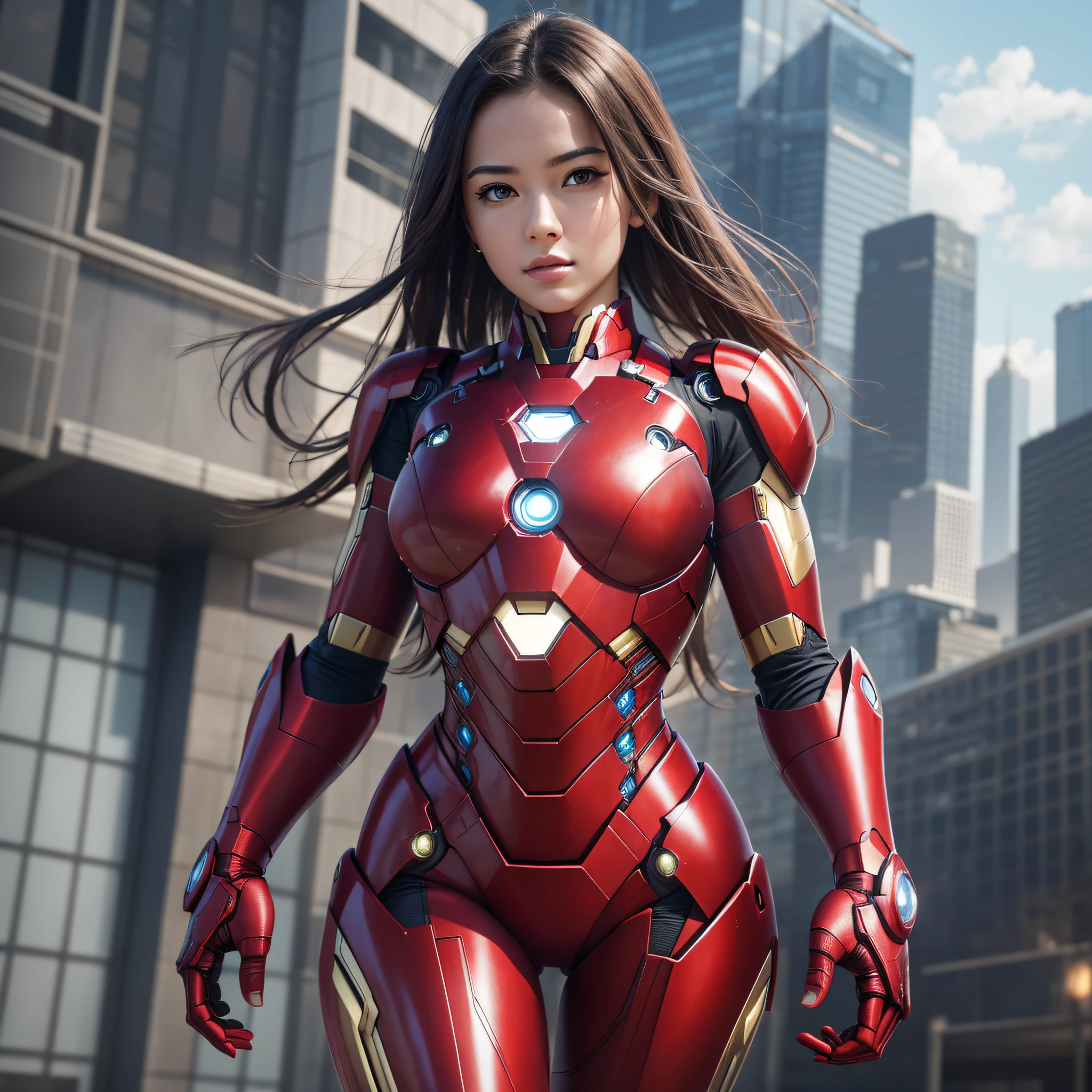 8K, realistic, charismatic, very detailed, a 20 year old girl A sexy and charming woman inspired by Iron Man and wearing a shiny Iron Man mech. Her dress shows sexiness and confidence, perfectly interpreting the power and charm of Iron Man. This high-definition, high-quality image will bring you a stunning visual enjoyment, combining sexy, futuristic and sci-fi elements. OC rendering, dramatic lighting, award-winning quality --auto --s2