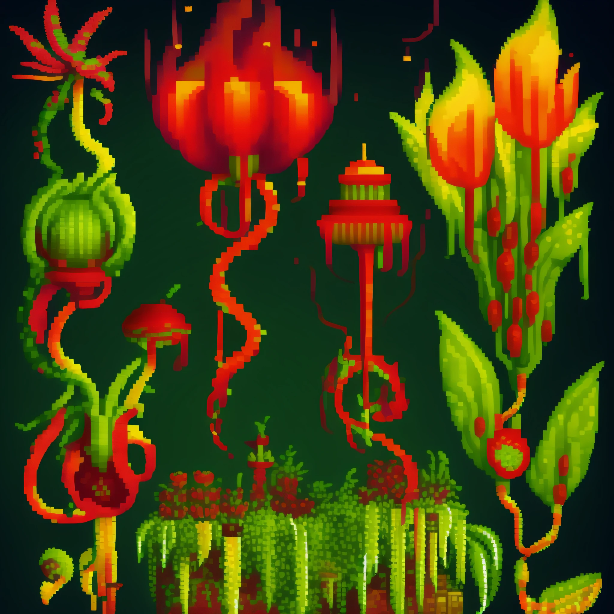 pixelart, pixel, (carnivora plant:1.2), fire, (fenix:1.1)