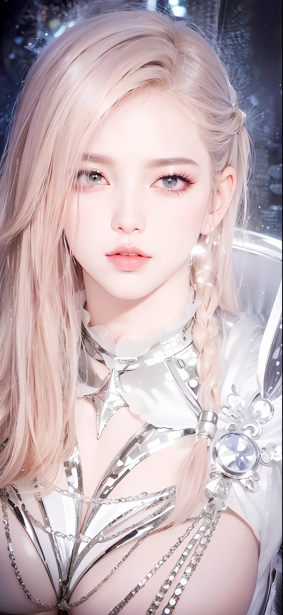 (8k, RAW photo, photorealistic:1.25) ,( lipgloss, eyelashes, gloss-face, glossy skin, best quality, ultra highres, depth of field, chromatic aberration, caustics, Broad lighting, natural shading, Kpop idol) looking at the audience With serenity and goddess-like bliss,