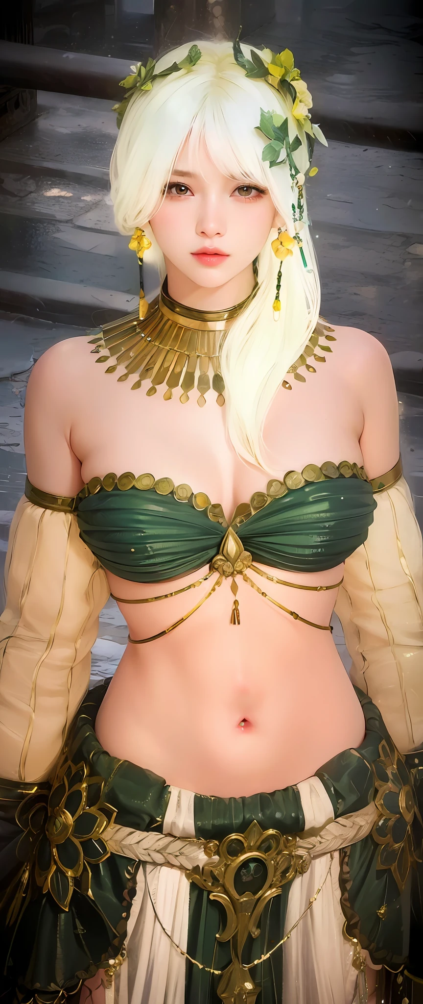 (8k, RAW photo, photorealistic:1.25) ,( lipgloss, eyelashes, gloss-face, glossy skin, best quality, ultra highres, depth of field, chromatic aberration, caustics, Broad lighting, natural shading, Kpop idol) looking at the audience With serenity and goddess-like bliss,