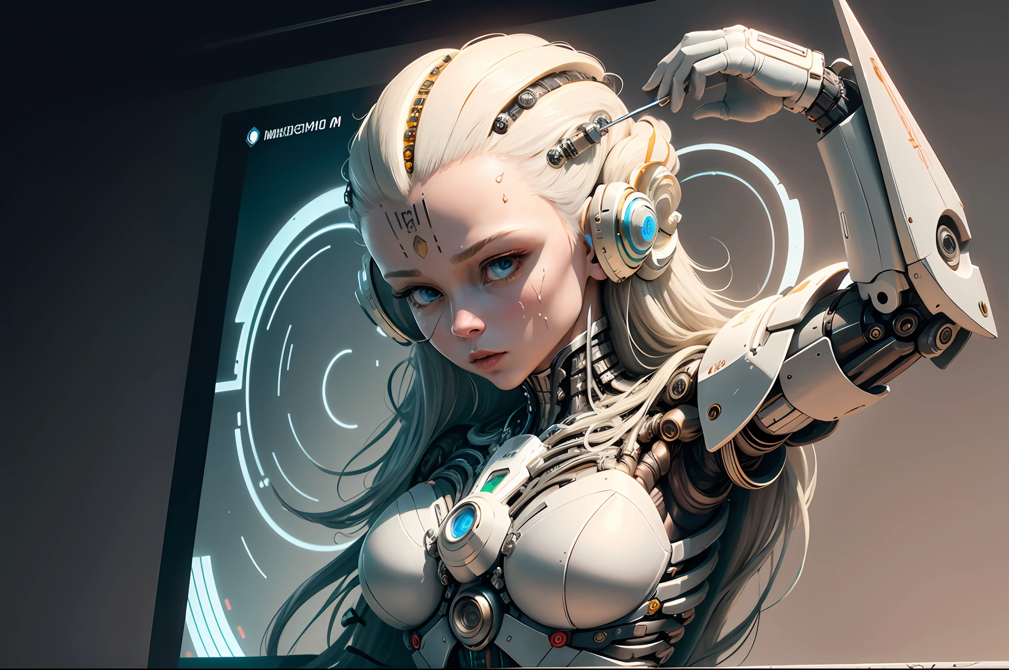 "Created with inspired ultra-detailed conceptual art | in a very developed futuristic world | electronic systems on a humanoid head | robots | have a visible detailed brain | with visible care | muscle cords | biopunk | cybernetics | cyberpunk | white marble statue | canon m50| 100 mm|sharply focused|smooth|surrealism|very detailed|intricate details|Michelangelo carving. Masterpiece. Unleash your inner Cu73Cre4ture programmer with the power of steady diffusion and bring your imagination to life! ", high detail, 8k