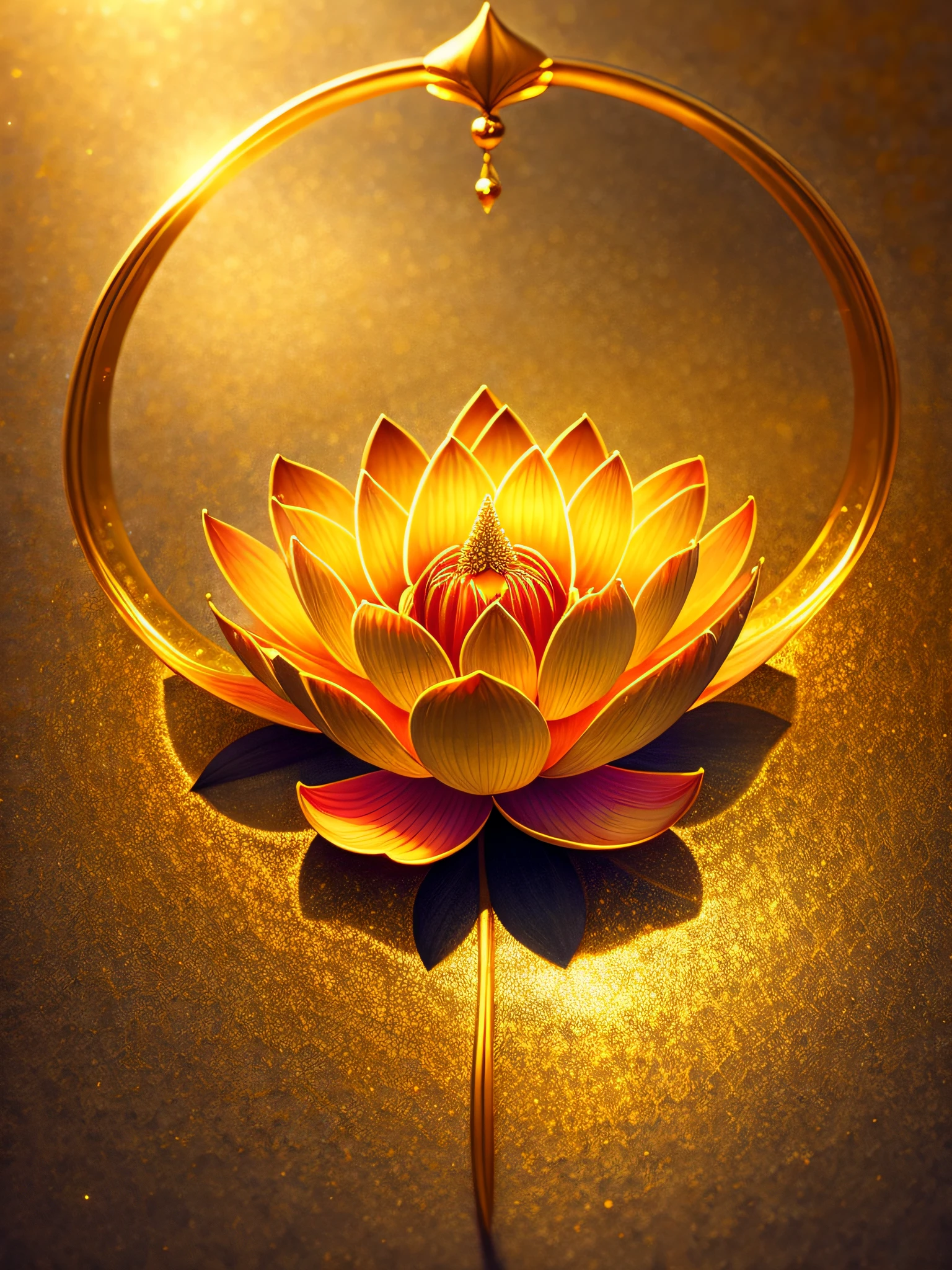 A simple lotus flower on a golden background, breathtaking rendering, in a radiant connection, inspired by Kinuko Y. Craft, magical elements, lily icons, wow, beautiful, casting colorful spells, bright flash, flash