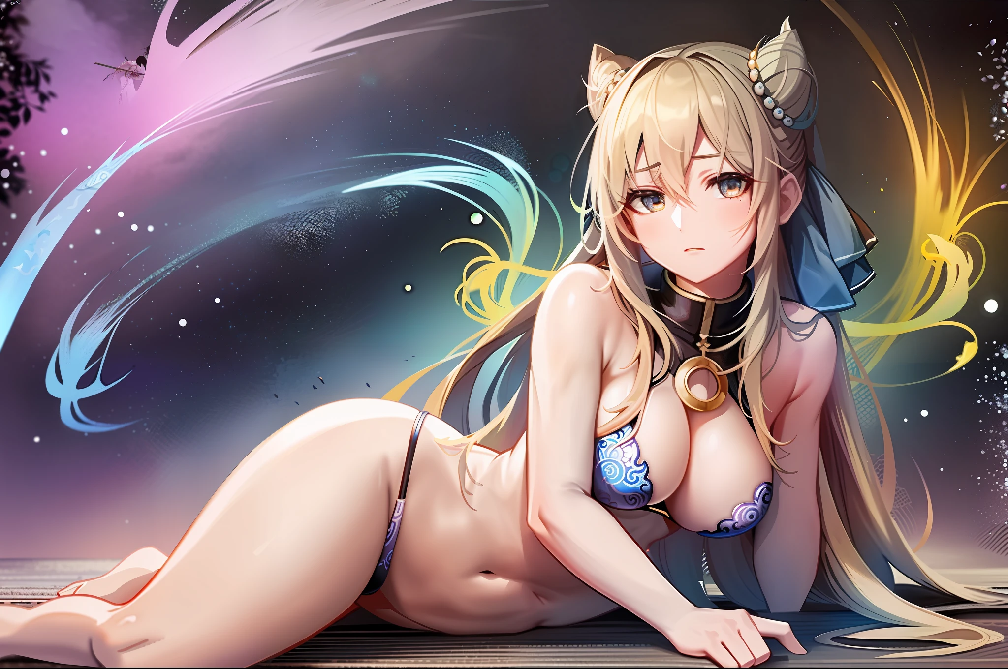 cute girl, swimsuit, taijitu, yin and yang, temptation, ,, phoenix next to it, sword, cute, exquisite, faint fog, wind, aesthetic, fantasy, dream, magic, magnificent imagination, high resolution, super delicate, two-dimensional, masterpiece, best quality