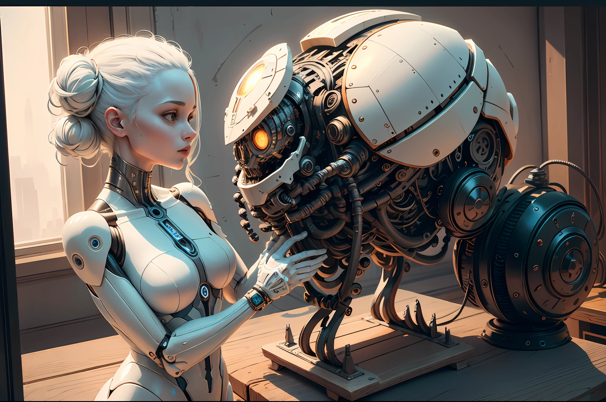 "Created with inspired ultra-detailed conceptual art | in a very developed futuristic world | electronic systems on a humanoid head | robots | have a visible detailed brain | with visible care | muscle cords | biopunk | cybernetics | cyberpunk | white marble statue | canon m50| 100 mm|sharply focused|smooth|surrealism|very detailed|intricate details|Michelangelo carving. Masterpiece. Unleash your inner Cu73Cre4ture programmer with the power of steady diffusion and bring your imagination to life! ", high detail, 8k