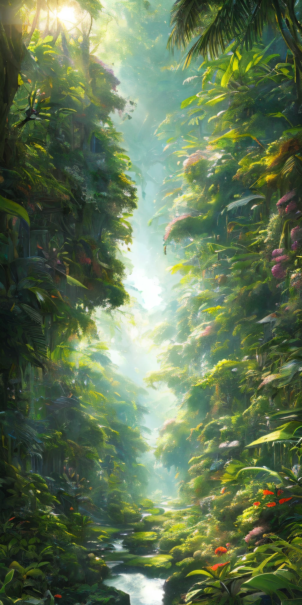 A detailed and intricate digital illustration of a dense jungle full of exotic flora and fauna, with sunlight filtering through the canopy creating a dappled effect. Yoshitaka Amano and Hayao Miyazaki&#39;s style, masterpieces, proportions, details, art station trends, beautiful lighting, realistic, intricate, award winning, 4k, highest quality award winning, 4K digital painting in the style of Yoshitaka Amano. A detailed and intricate depiction of the zombie apocalypse, masterfully capturing the chaos and drama of the scene. Beautiful lighting and cinematic composition make this piece a true masterpiece, trending on artstation