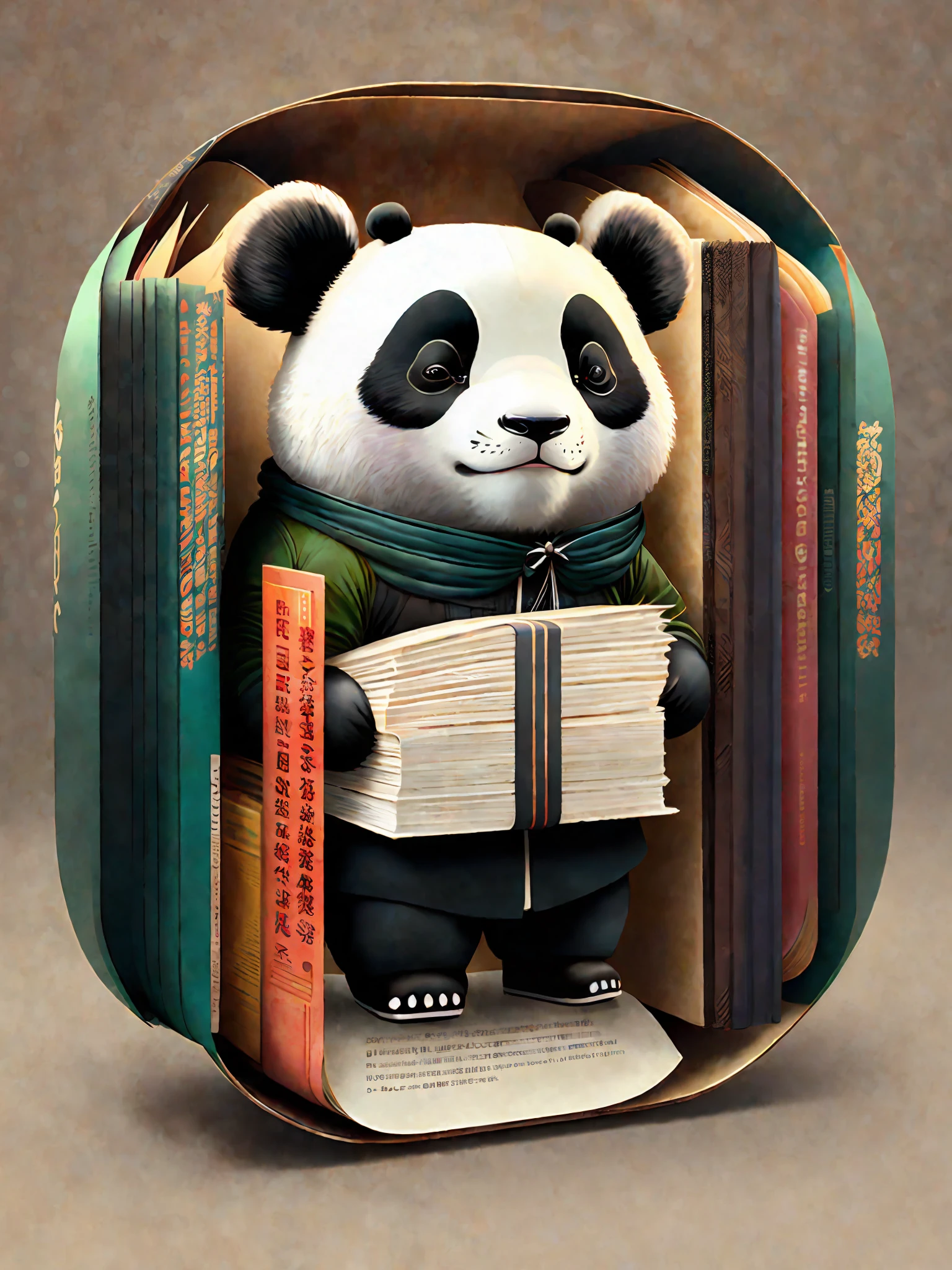 Serious, book-toting uncle panda