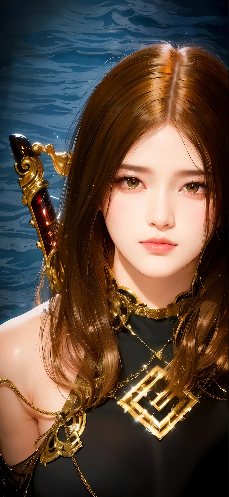 (8k, RAW photo, photorealistic:1.25) ,( lipgloss, eyelashes, gloss-face, glossy skin, best quality, ultra highres, depth of field, chromatic aberration, caustics, Broad lighting, natural shading, Kpop idol) looking at the audience With serenity and goddess-like bliss,