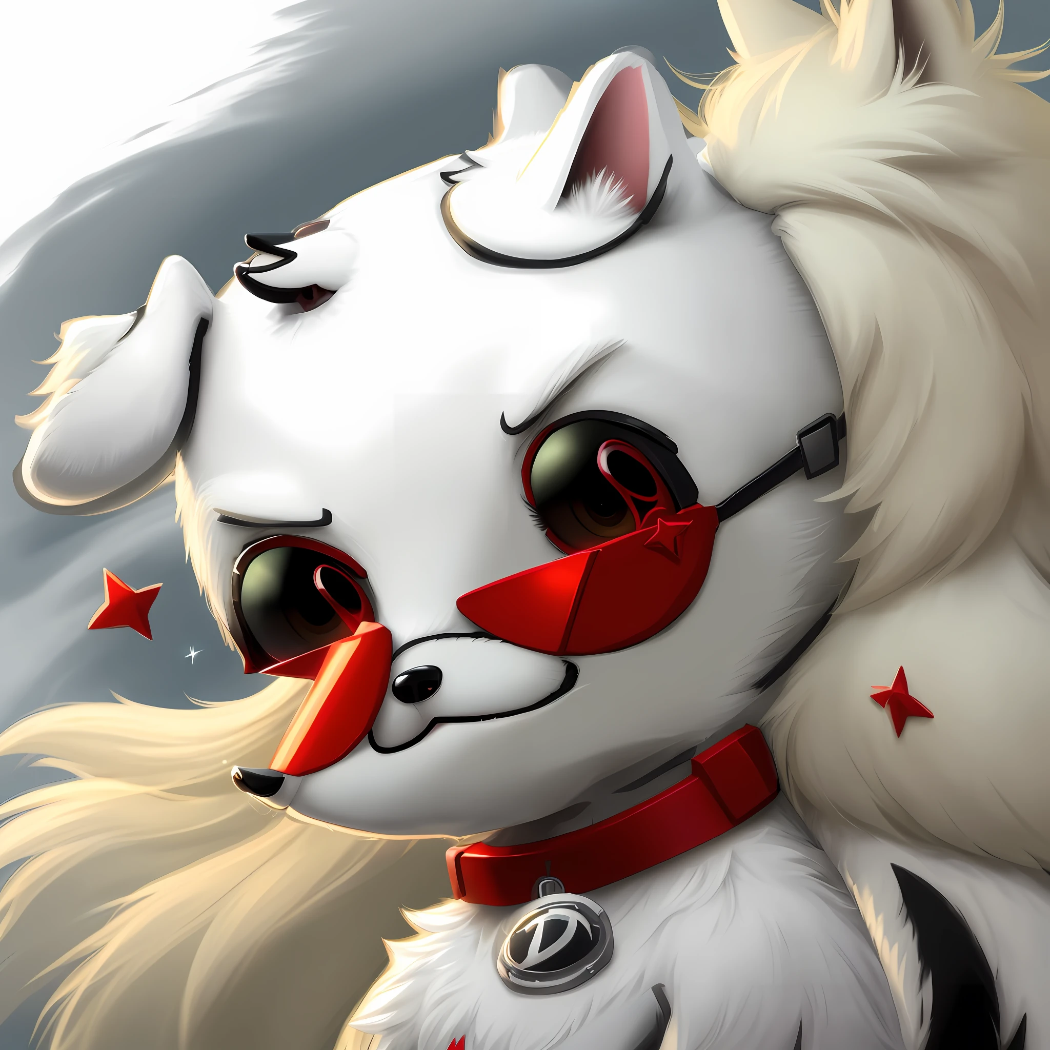 cartoon borzoi dog with sunglasses and a red collar sitting on a black surface, a character portrait by Kanbun Master, pixiv, furry art, discord profile picture, discord pfp, kawaii cute dog, looking heckin cool and stylish, fursona art, cute dog, varguyart style, telegram sticker, anime moe artstyle, in an anime style, high quality portrait