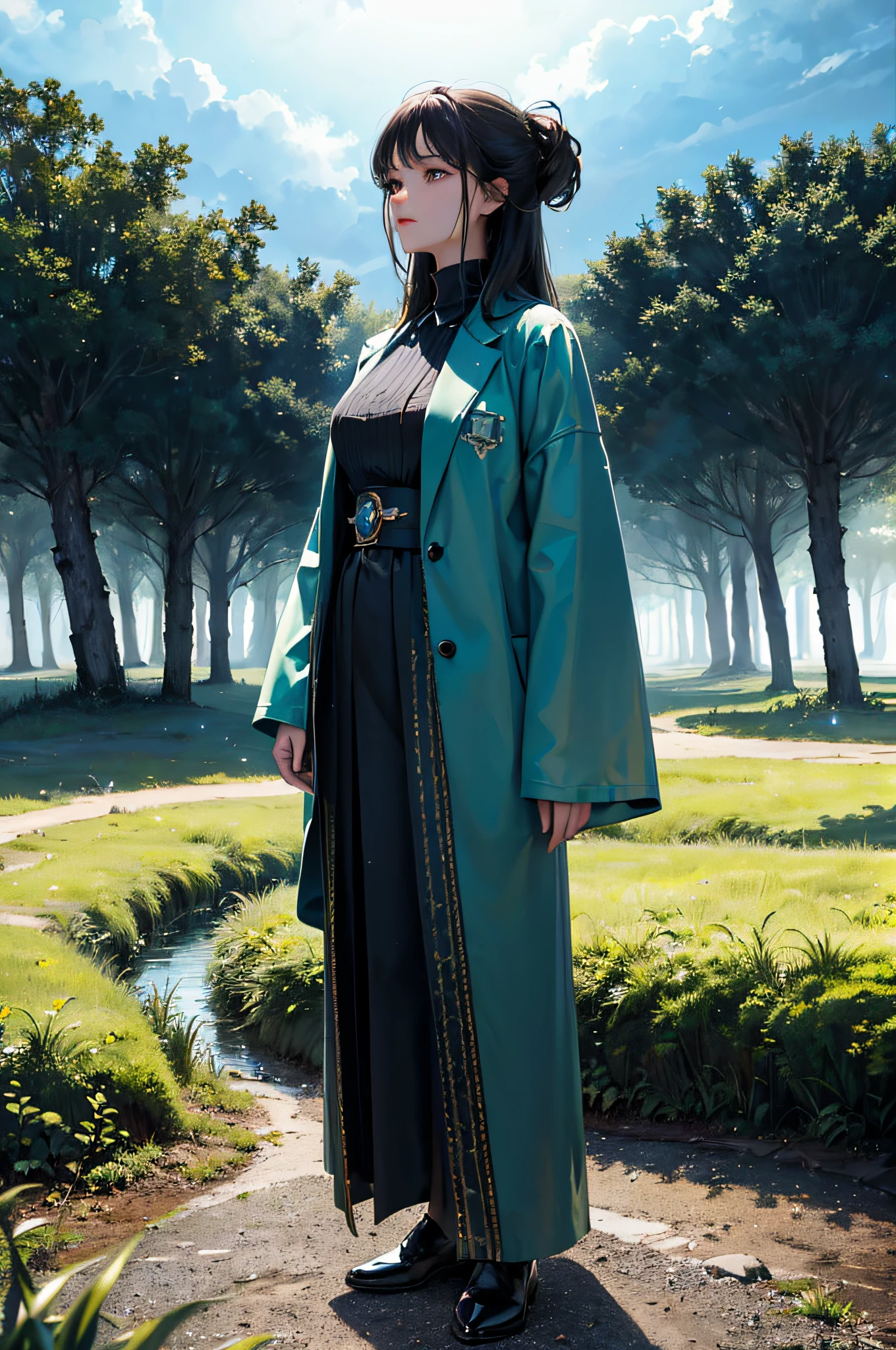 ((surrealism + otherworldliness + hyper-sky scene), 8k, masterpiece, highest quality, full of magic lights, huge crystal tree full body + magic lights perfectly presented, to the highest degree of complex forest details and smooth river surrounding, integrated with the perfect depiction of solar punk, landscape, beautiful green leaves and realistic proportions, just like a real movie background. Clouds and starlight interspersed in the sky, the picture is more dreamy and beautiful. )