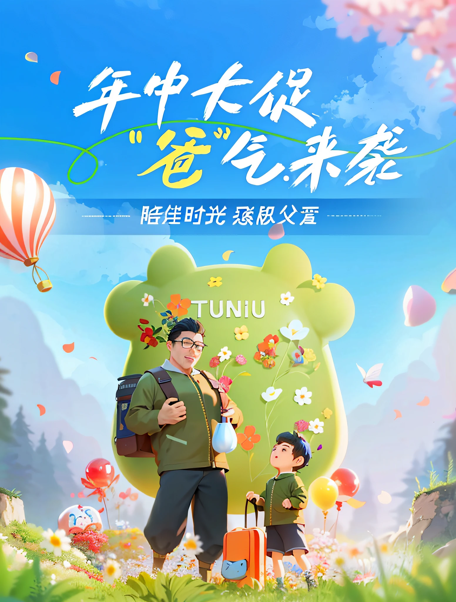 There is a cartoon movie poster, a boy and a  child, Zun, Wuya, Zhongyuan Festival, inspired by Wuya, popular on cgstation, inspired by Ding Yunpeng, by Ni Yuanlu, animated film, Wang Chen, by Kuncan, propaganda poster, Tang Mo, two-dimensional style