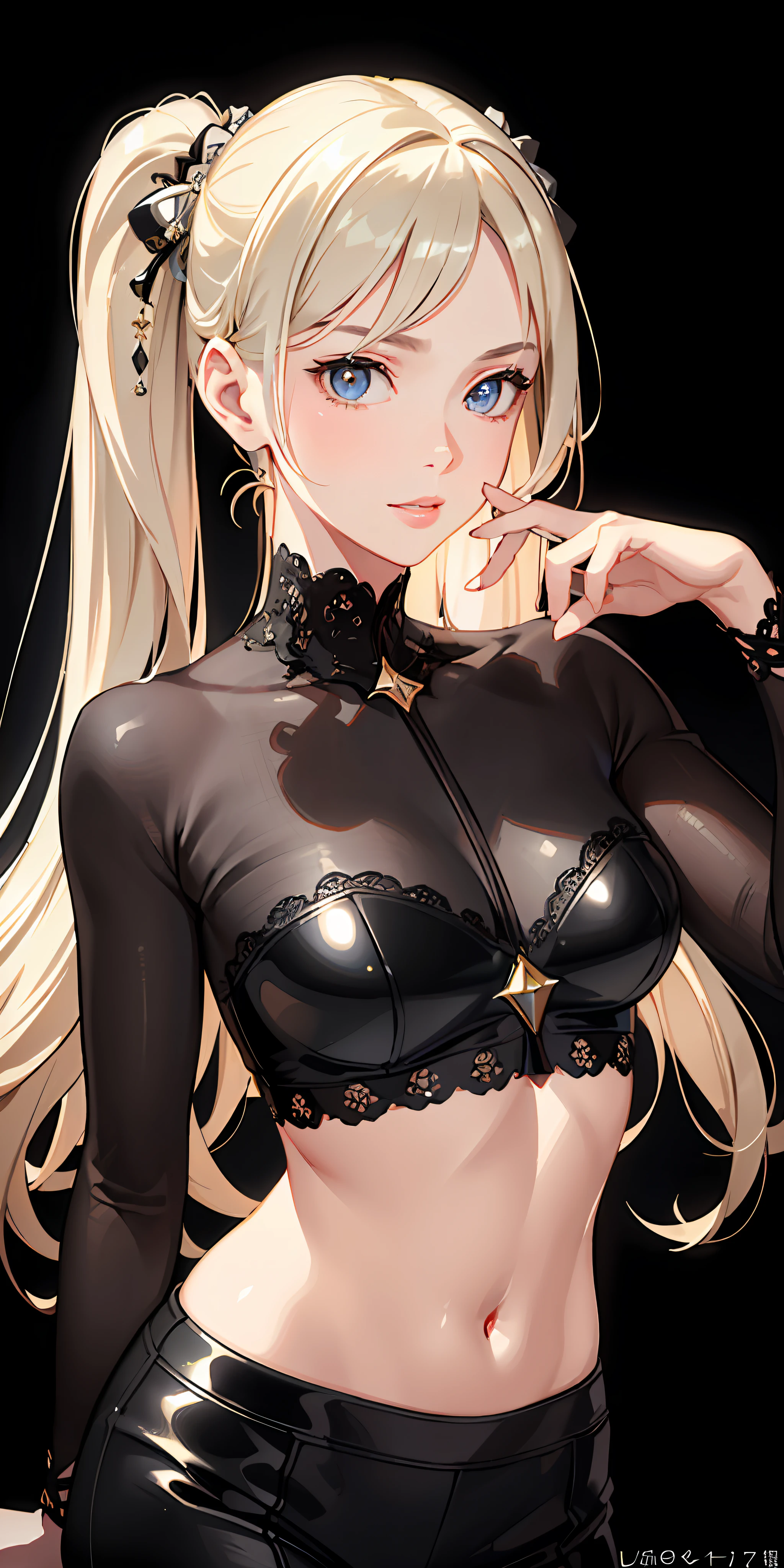 (photorealistic:1.4), (masterpiece, sidelighting, finely detailed beautiful eyes: 1.2), masterpiece*portrait, realistic, 3d face, glowing eyes, shiny hair, lustrous skin, solo, embarassed, (midriff),