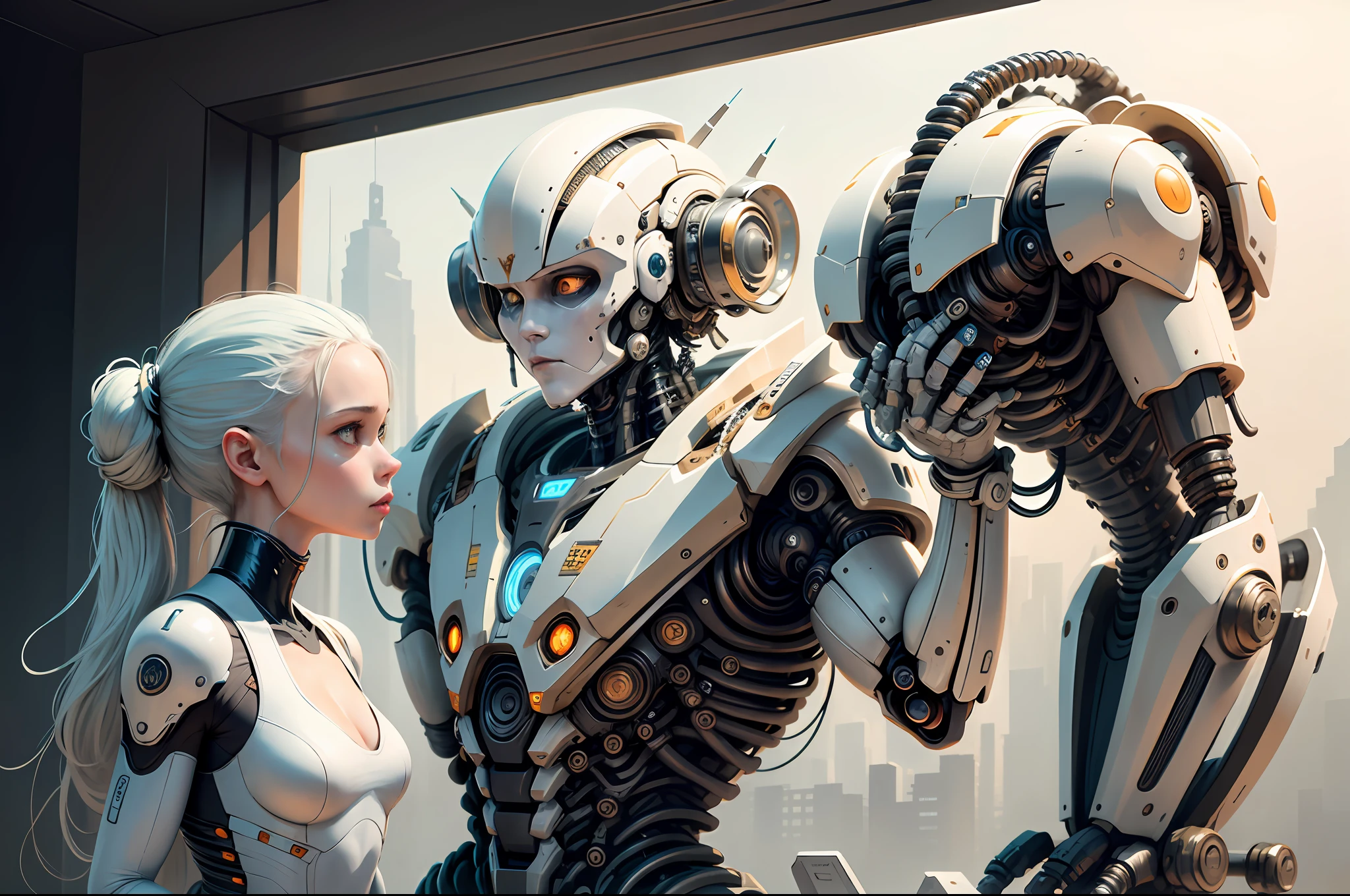 "Created with inspired ultra-detailed conceptual art | in a very developed futuristic world | electronic systems on a humanoid head | robots | have a visible detailed brain | with visible care | muscle cords | biopunk | cybernetics | cyberpunk | white marble statue | canon m50| 100 mm|sharply focused|smooth|surrealism|very detailed|intricate details|Michelangelo carving. Masterpiece. Unleash your inner Cu73Cre4ture programmer with the power of steady diffusion and bring your imagination to life! ", high detail, 8k