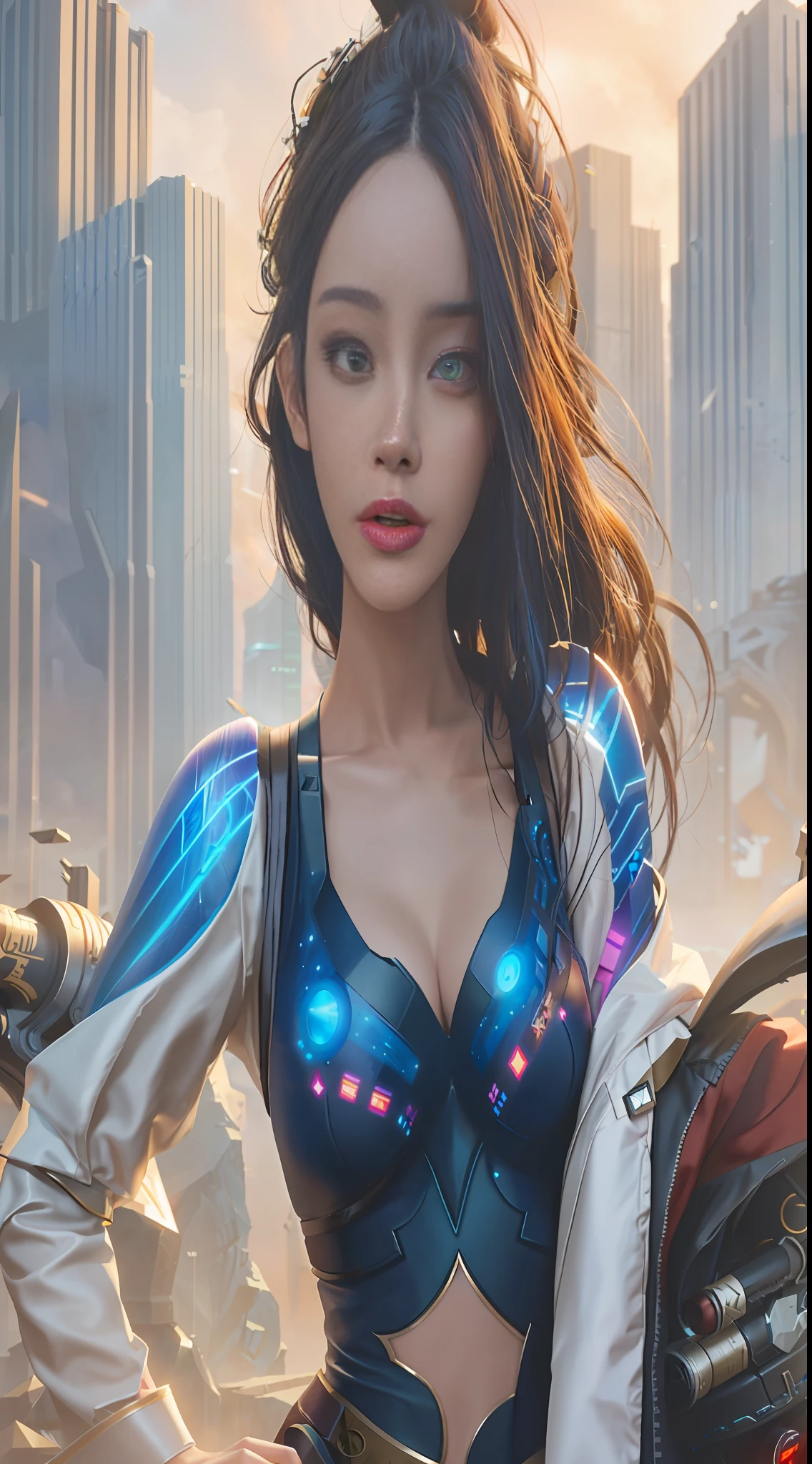 Close-up of a woman, cyberpunk art by Yang J, cgsociety competition winner, fantasy art, epic fantasy digital art style, epic fantasy art style HD, extremely detailed art germ, fantasy art style, alice x. zhang, epic fantasy art style, dark fantasy style art, artgerm and ruan jia, league of legends, league of legends Wayne