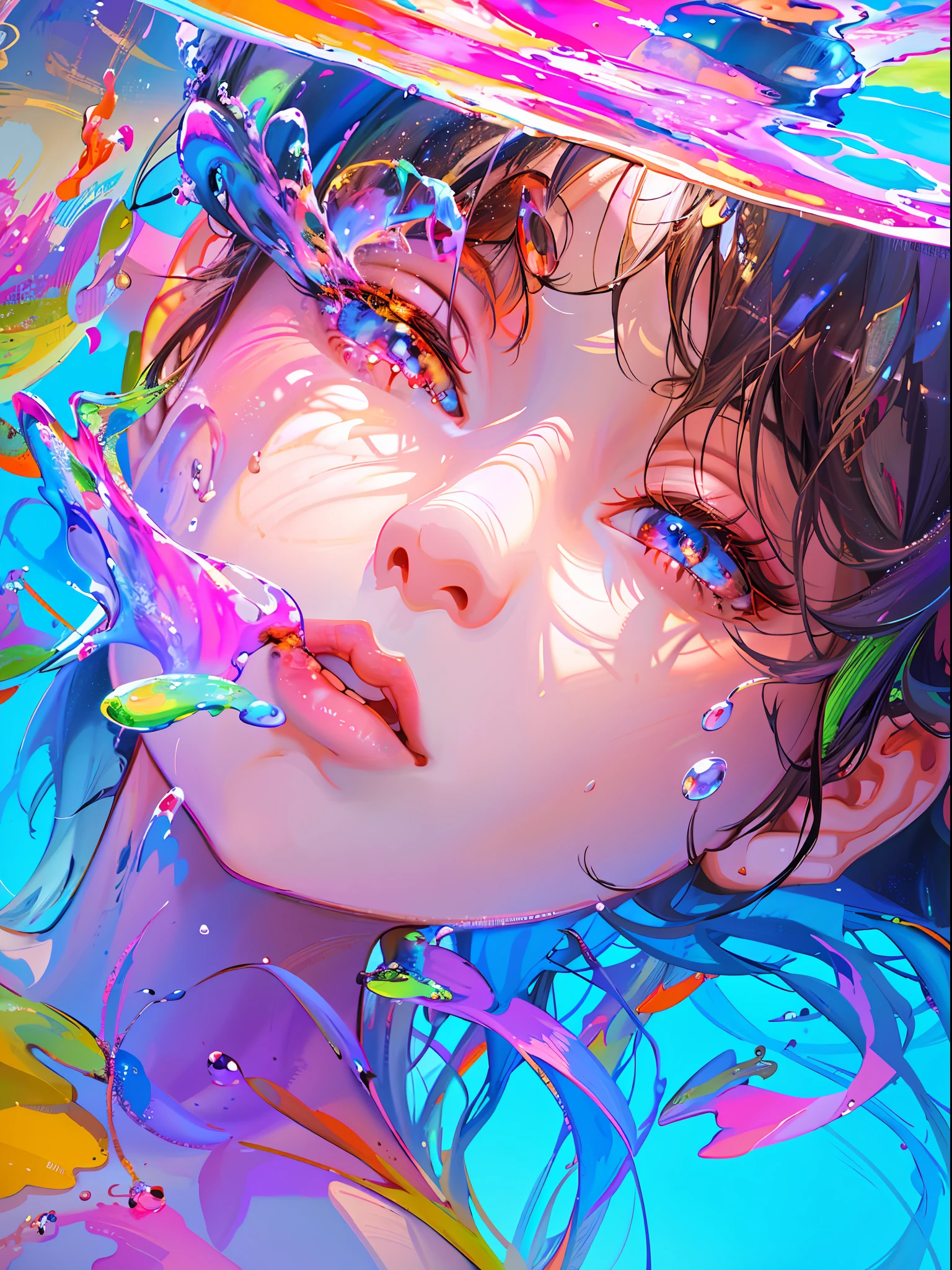 there is a *********** wearing a hat and swimming in a pool, by Yuumei, beautiful digital artwork, colorful digital painting, a beautiful artwork illustration, beautiful digital illustration, stunning digital illustration, [ 4 k digital art ]!!, anime art wallpaper 4k, anime art wallpaper 4 k, vibrant digital painting, beautiful digital art, gorgeous digital art