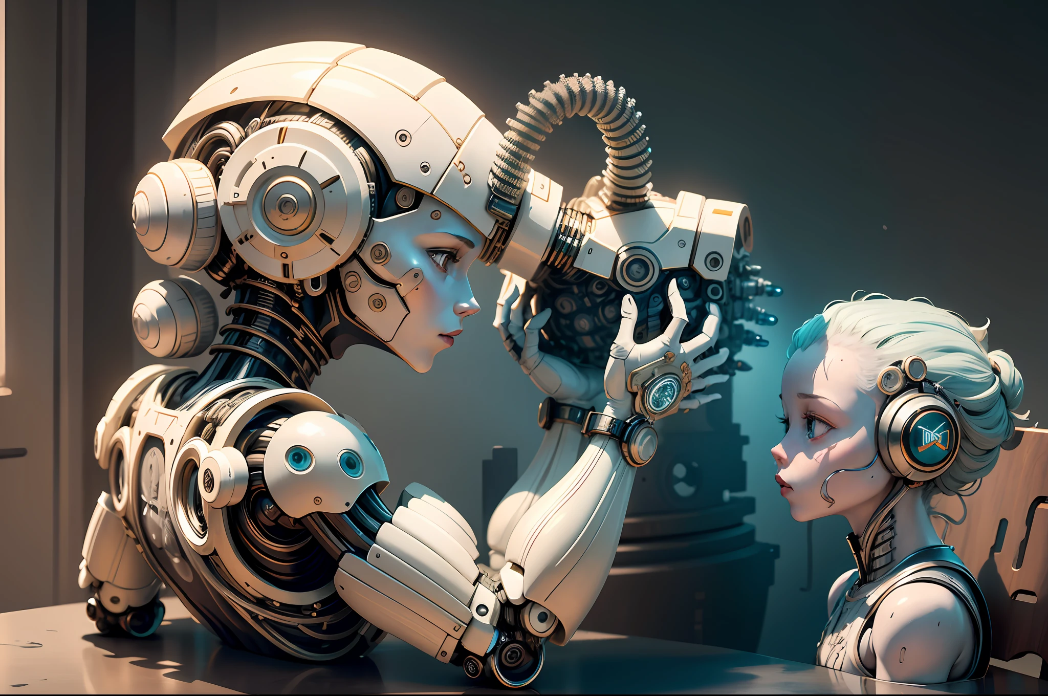 "Created with inspired ultra-detailed conceptual art | in a very developed futuristic world | electronic systems on a humanoid head | robots | have a visible detailed brain | with visible care | muscle cords | biopunk | cybernetics | cyberpunk | white marble statue | canon m50| 100 mm|sharply focused|smooth|surrealism|very detailed|intricate details|Michelangelo carving. Masterpiece. Unleash your inner Cu73Cre4ture programmer with the power of steady diffusion and bring your imagination to life! ", high detail, 8k
