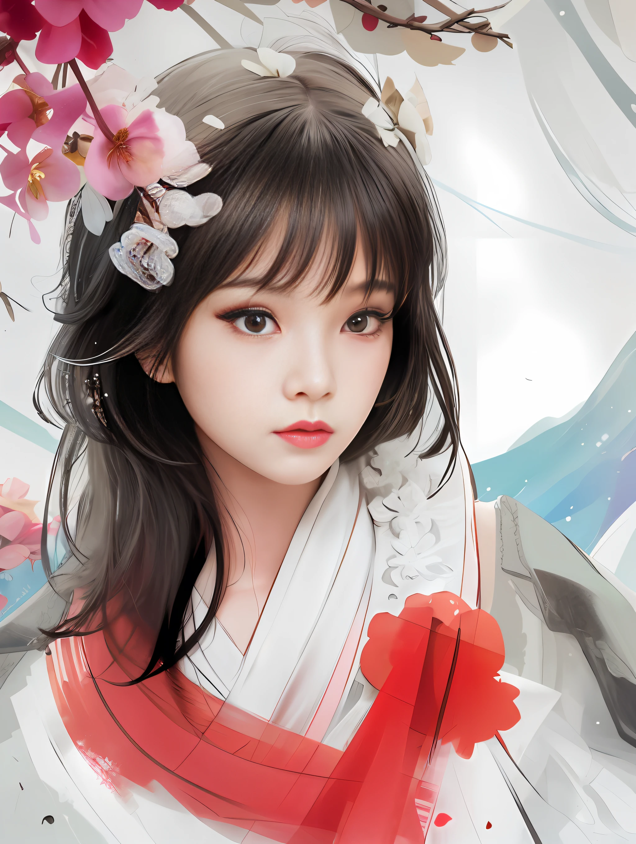 anime girl with a flower crown and a red scarf, artwork in the style of guweiz, digital anime illustration, beautiful anime portrait, a beautiful artwork illustration, palace ， a girl in hanfu, guweiz, anime style 4 k, guweiz on pixiv artstation, stunning anime face portrait, anime style illustration, beautiful character painting