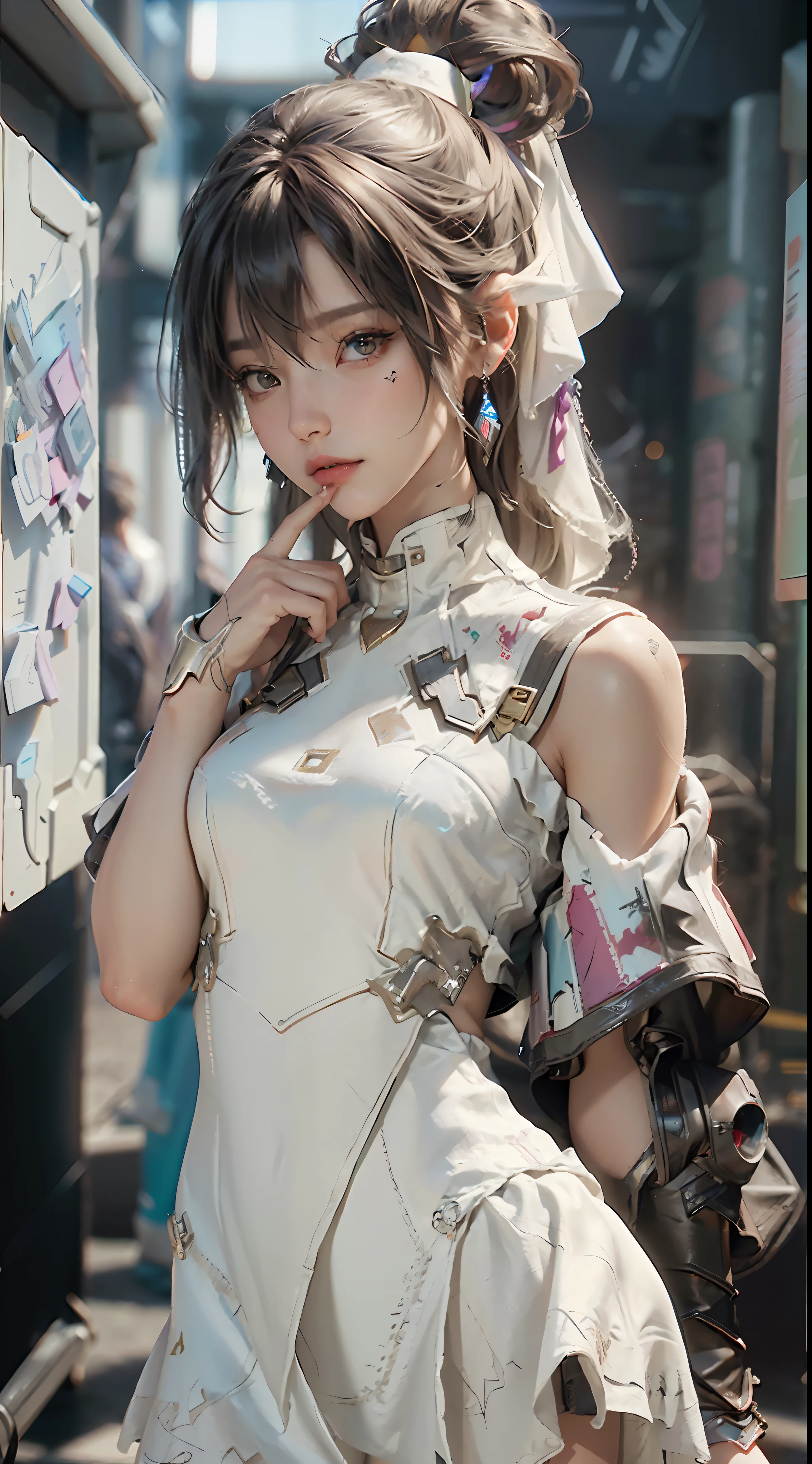 (Best Quality), ((Masterpiece), (Detail: 1.4), 3D, A Beautiful Cyberpunk Woman, HDR (High Dynamic Range), Ray Tracing, NVIDIA RTX, Super-Resolution, Unreal 5, Subsurface Scattering, PBR Textures, Post-Processing, Anisotropic Filtering, Depth of Field, Maximum Sharpness and Clarity, Multi-layer Textures, Albedo and Highlight Maps, Surface Shading, Accurate simulation of light-material interactions, perfect proportions, Octane Render, two-color light, large aperture, low ISO, white balance, rule of thirds, 8K RAW, nudity, off-the-shoulder, camisole vest, miniskirt, transparent attire, open waist, miniskirt //, very short, colorful graffiti on shoulders,