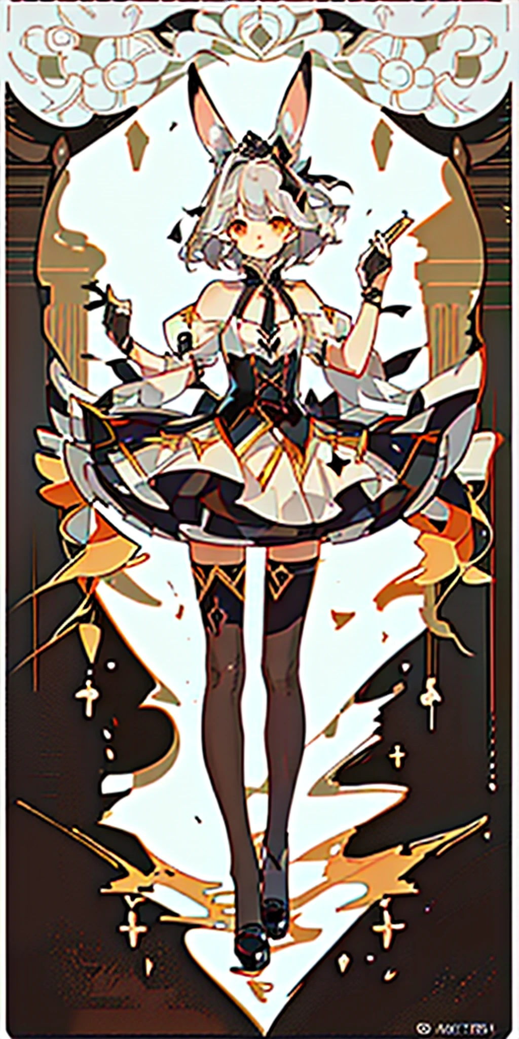 Sticker packs, rabbits, fantasy creatures, small items, cards, standing paintings, split items, multi-costume, split view, disassemble design, multi-part, neat layout, floor, HD, masterpiece, super detail, best quality, high resolution, ultra clear, 16K