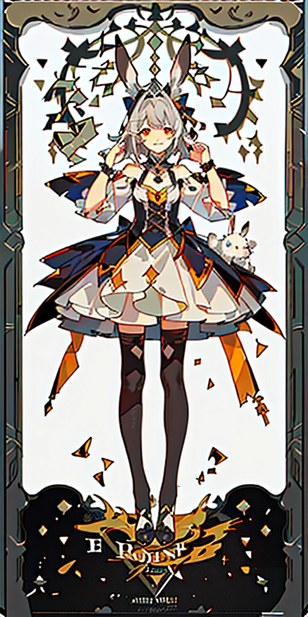 Sticker packs, rabbits, fantasy creatures, small items, cards, standing paintings, split items, multi-costume, split view, disassemble design, multi-part, neat layout, floor, HD, masterpiece, super detail, best quality, high resolution, ultra clear, 16K