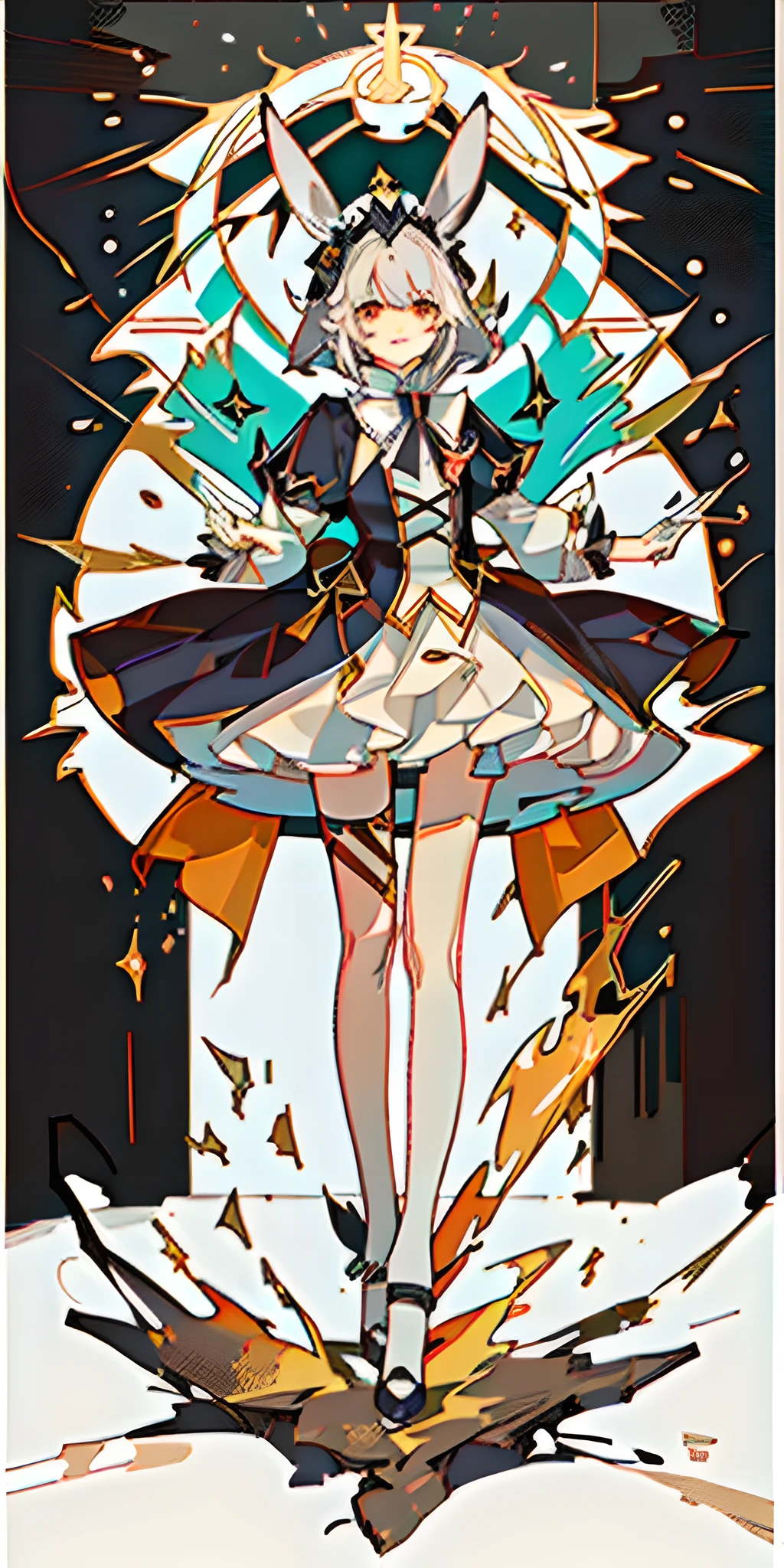 Sticker packs, rabbits, fantasy creatures, small items, cards, standing paintings, split items, multi-costume, split view, disassemble design, multi-part, neat layout, floor, HD, masterpiece, super detail, best quality, high resolution, ultra clear, 16K