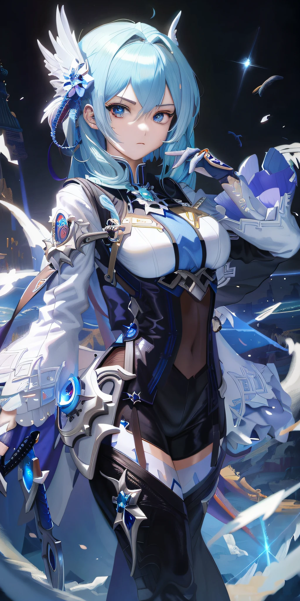 anime girl with blue hair and white dress holding a sword, detailed digital anime art, cushart krenz key art feminine, guweiz on artstation pixiv, trending on artstation pixiv, guweiz on pixiv artstation, by Yang J, 8k high quality detailed art, ross tran 8 k, best anime 4k konachan wallpaper