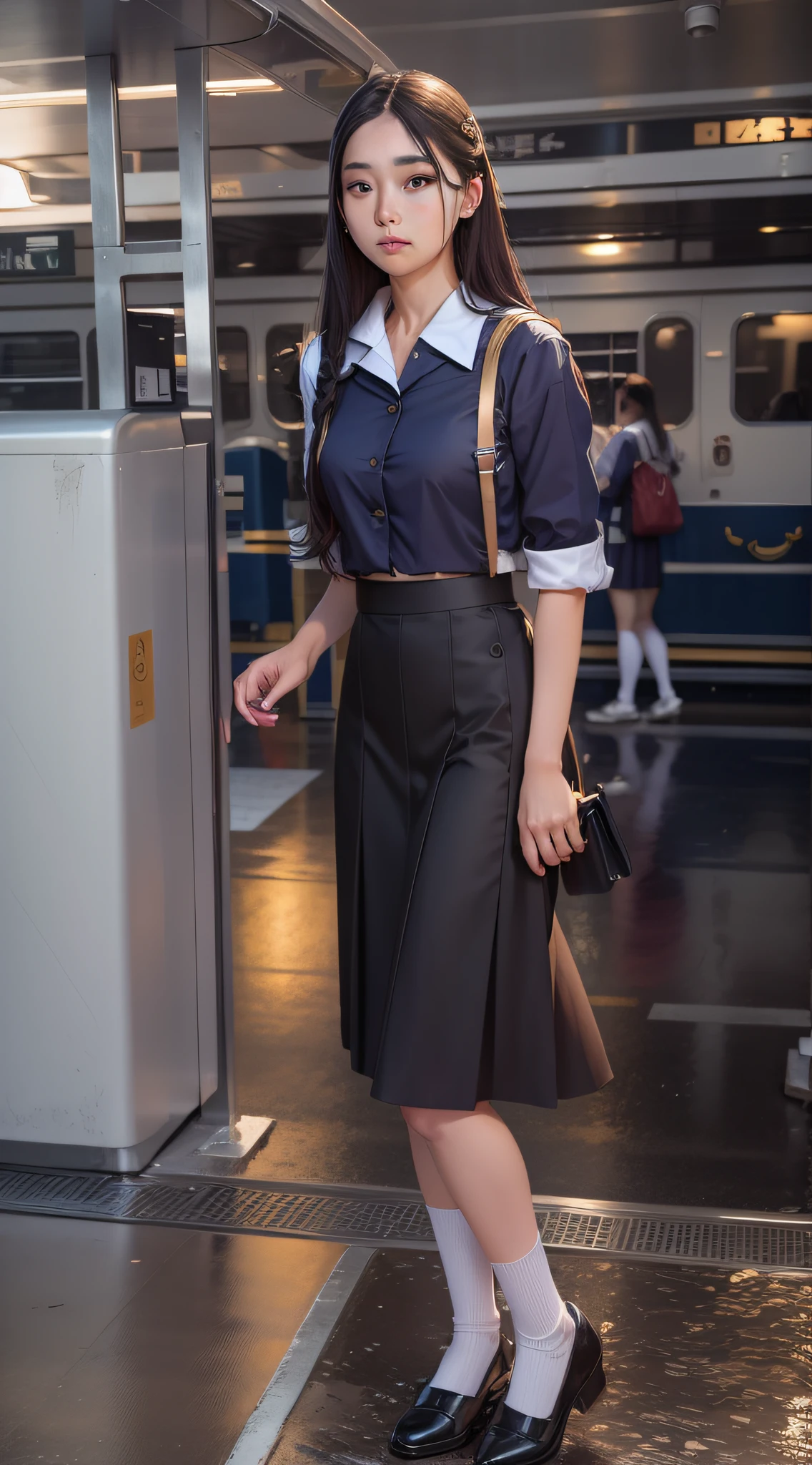 A full-body sailor uniform with a knee-length skirt. --auto --s2