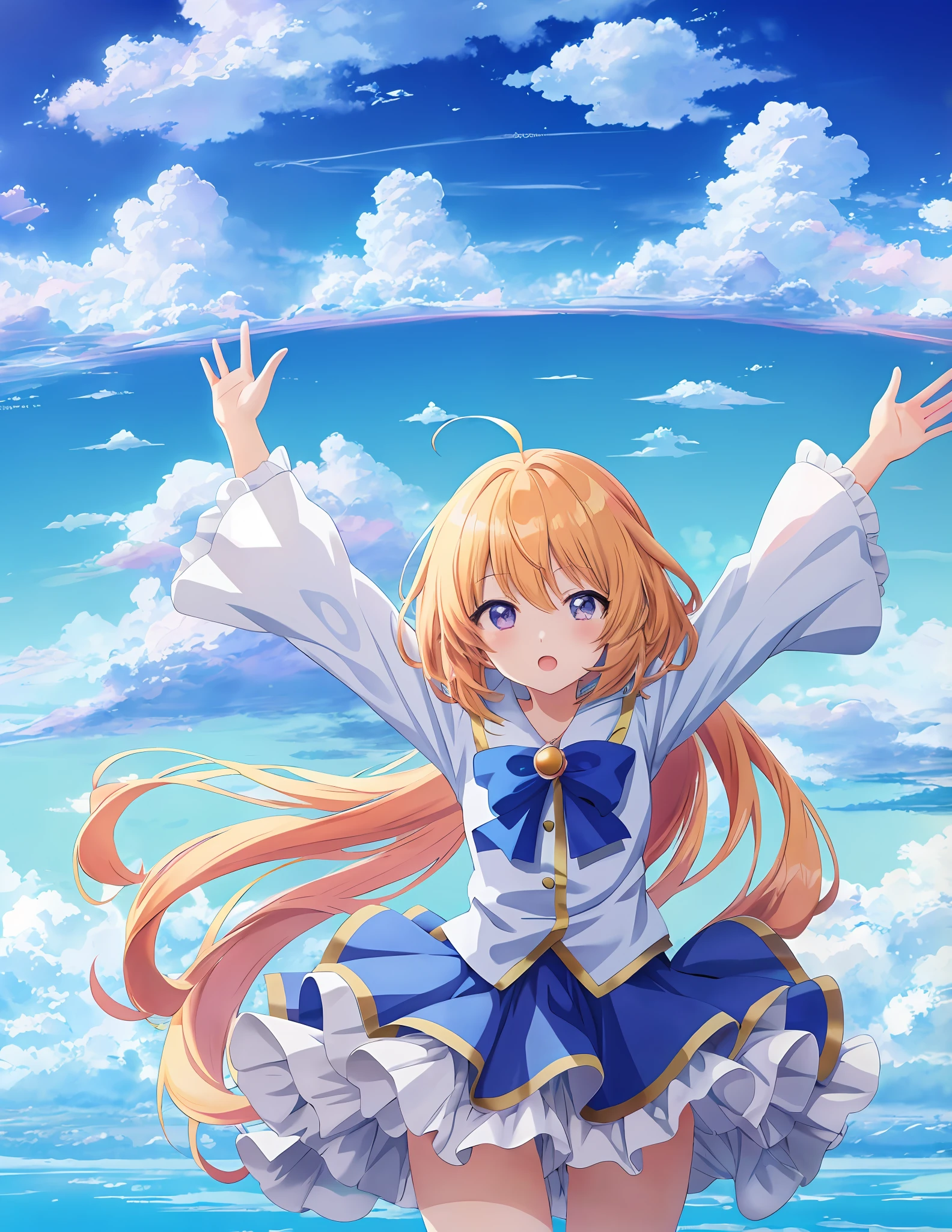 anime girl flying in the sky with her arms outstretched, 4 k manga wallpaper, anime clouds, anime art wallpaper 8 k, girl clouds, 4k anime wallpaper, anime wallpaper 4 k, anime wallpaper 4k, beautifull puffy clouds. anime, anime background, anime art wallpaper 4 k, anime art wallpaper 4k, anime girl desktop background