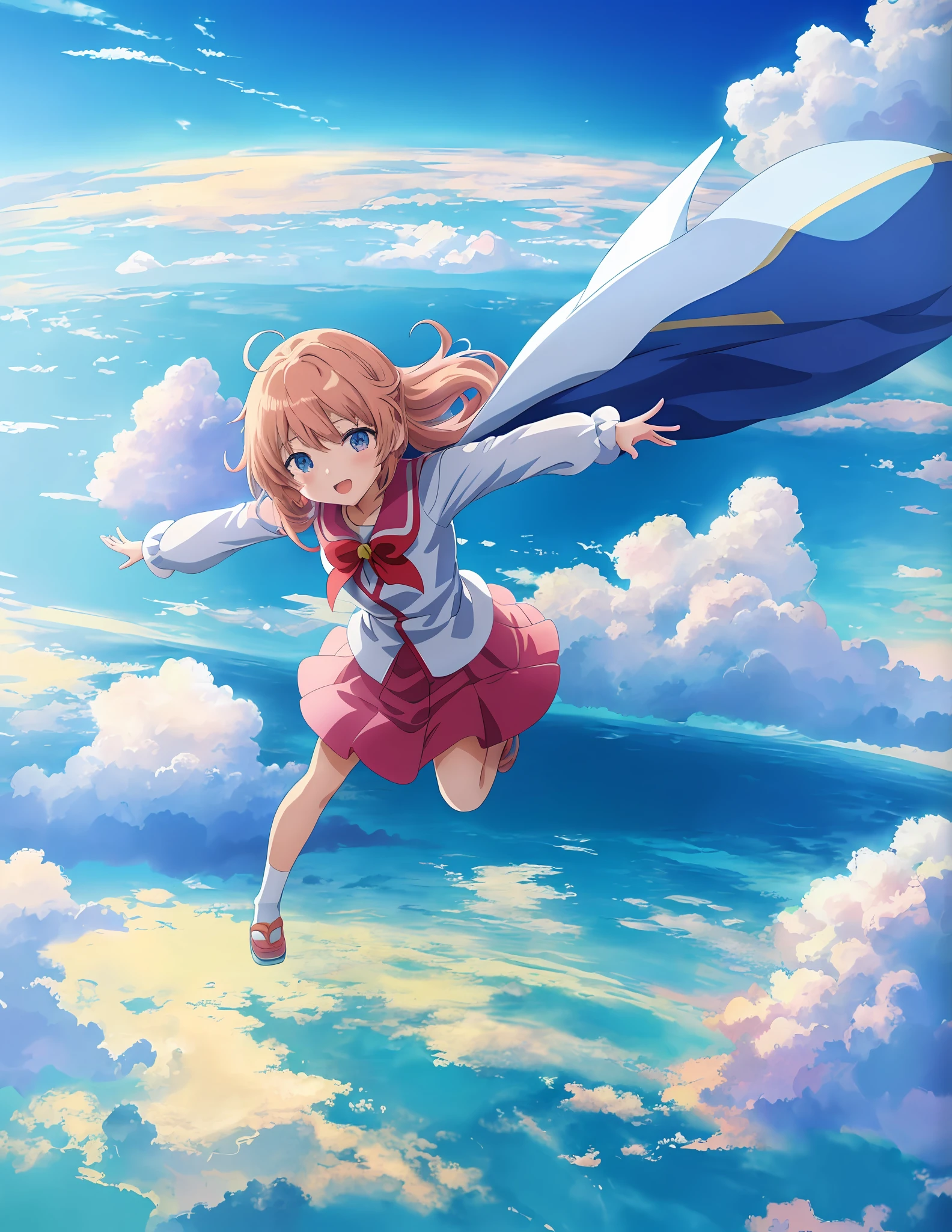 anime girl flying in the sky with her arms outstretched, 4 k manga wallpaper, anime clouds, anime art wallpaper 8 k, girl clouds, 4k anime wallpaper, anime wallpaper 4 k, anime wallpaper 4k, beautifull puffy clouds. anime, anime background, anime art wallpaper 4 k, anime art wallpaper 4k, anime girl desktop background