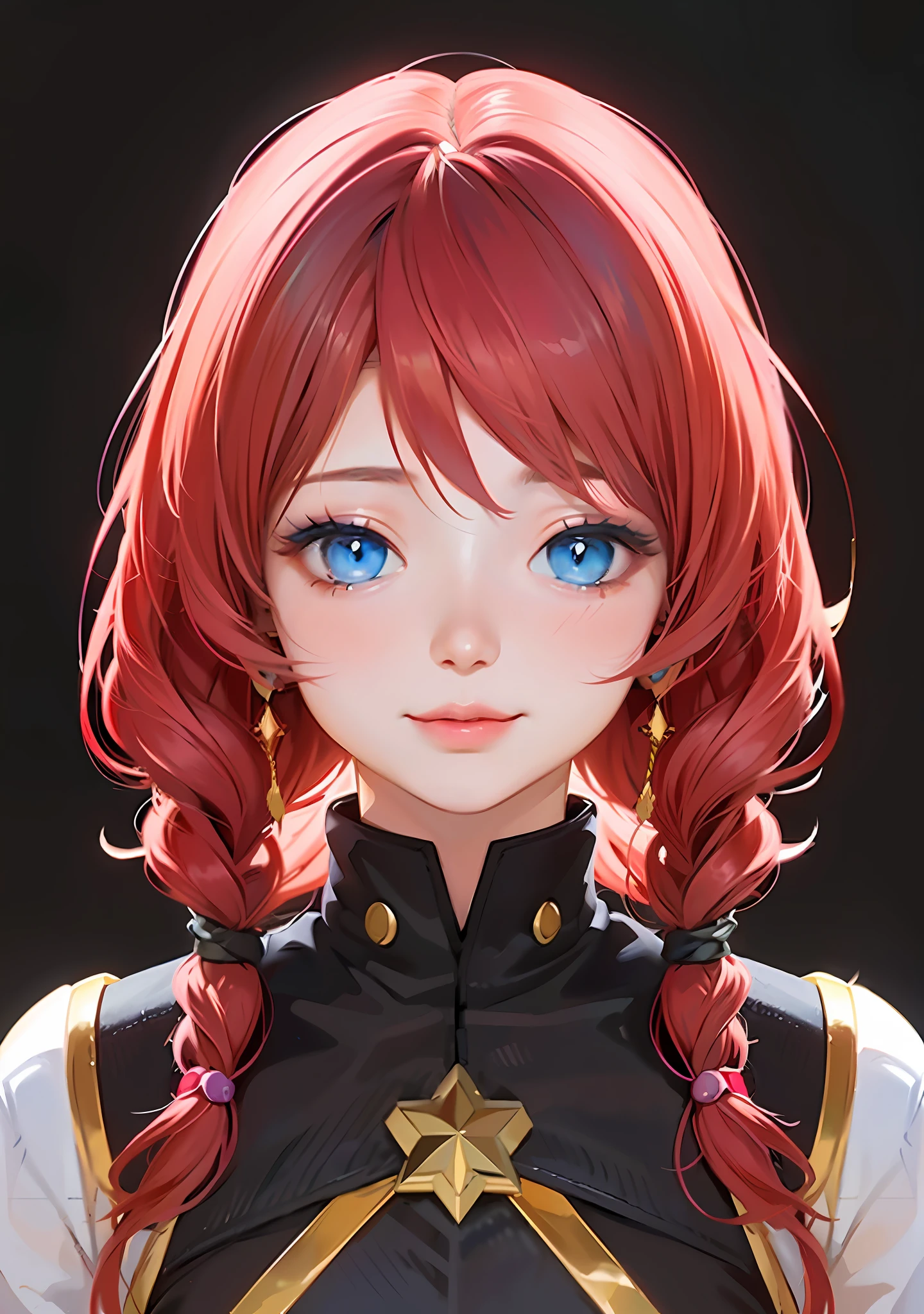 anime girl with red hair and blue eyes in a black vest, portrait anime space cadet girl, detailed portrait of anime girl, detailed digital anime art, guweiz on pixiv artstation, stunning anime face portrait, guweiz, artwork in the style of guweiz, portrait of an anime girl, guweiz on artstation pixiv