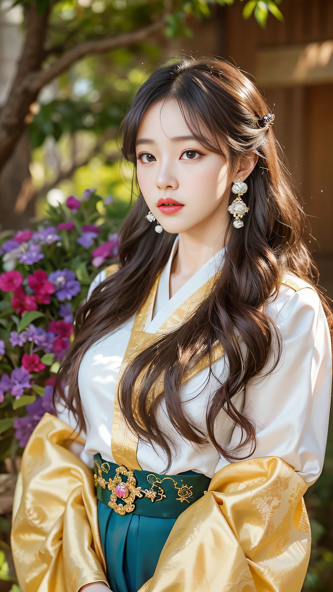 araffe asian woman in a traditional dress posing for a picture, palace ， a girl in hanfu, white hanfu, hanfu, hanbok, wearing ancient chinese clothes, inspired by Huang Ji, traditional beauty, a beautiful fantasy empress, sha xi, with acient chinese clothes, portrait of female korean idol, korean hanbok, flowing hair and long robes