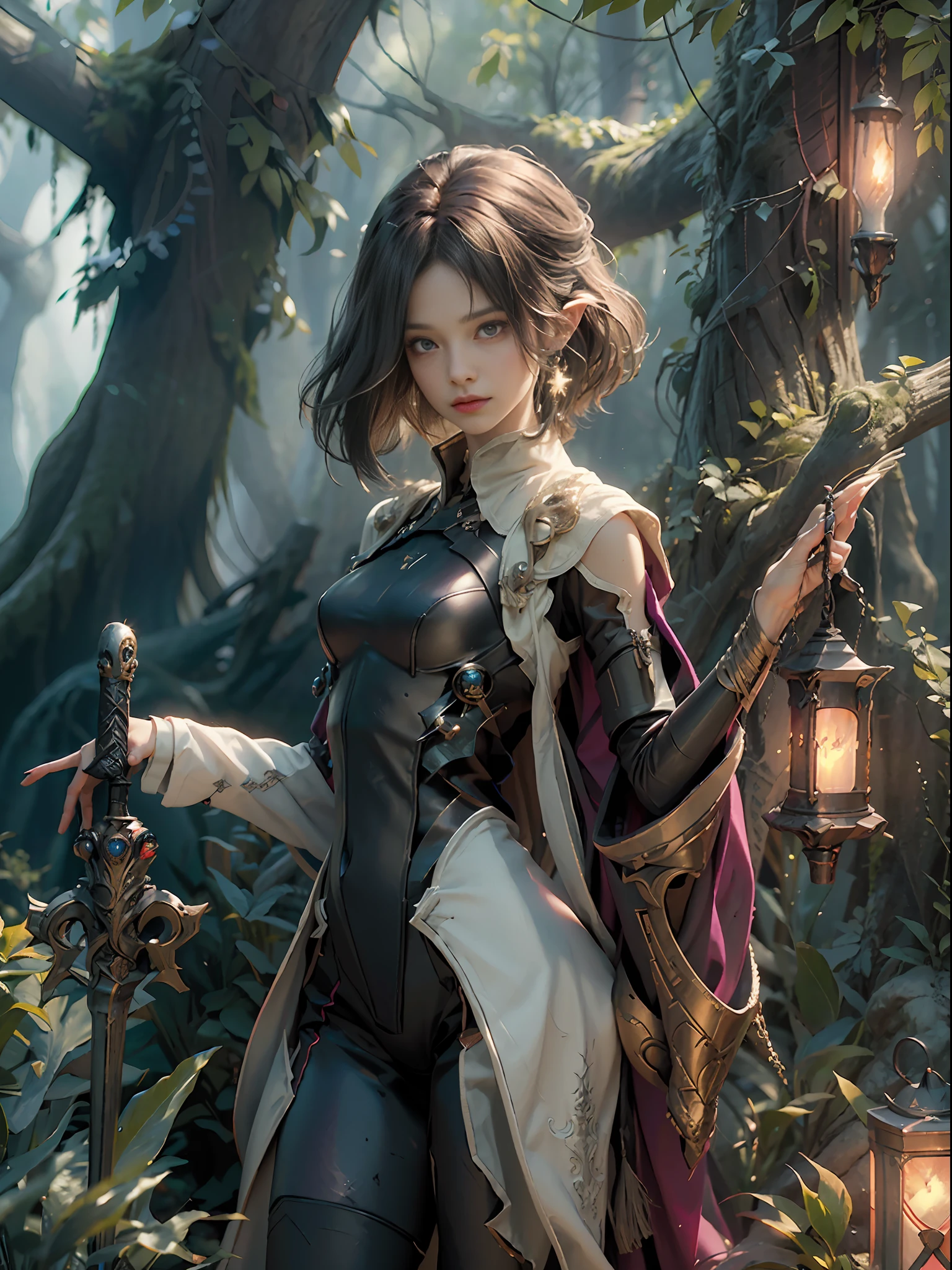 ((Best Quality)), ((Masterpiece)), (Details: 1.4), 3D, Bust, ((Facing Square)), (Body Facing Viewer), A Beautiful Cyberpunk Female Figure, ((Small Breast, Small Head)), ((Bust Photo)), (Upper Body), (Perfect Body: 1.1), (Perfect Face), (Perfect Eyes), (Perfect Fingers), (Short Hair: 1.3), (One-Piece Tights), Golden Hair, Collar, (Glove), Chain, In the distant future, the line between science fiction and fantasy has disappeared, and the world is an awesome tapestry of wonder. Enter a universe where magic and technology coexist in harmony and shape the fate of civilization in the vast expanse of space. At the heart of this field is celestial relations, an interstellar center of mysterious energy and technological wonders. Here, arcane knowledge is intertwined with cutting-edge science, giving birth to a society where spaceships are filled with the power of ancient spells, while occult art enhances technology. As a young explorer, embark on a grand adventure destined to unlock the secrets of the celestial bond. As you travel through the uncharted realms of the universe, encounter various civilizations full of creatures with extraordinary abilities. From the ethereal spire of the elves, where the art of traveling across dimensions is perfected, to the cybernetic enclave of the Android Group, witness the tapestry of life where magic and technology intertwine. Unleash your latent power as you adapt to the energy flowing through the Nexus. Take advantage of the ancient spells of forgotten witchcraft to propel your starship through the vast universe. Engage in epic battles against Cosmic Abomination and Intergalactic Tyrants, wielding enchanted weapons infused with future enhancements. Uncover the origins of this harmonious blend of magic and technology as you delve into the mysterious realm of celestial relationships. Discover ancient prophecies that foreshadow catastrophic events that could upset this delicate balance. Unite with a group of extraordinary creatures, each w