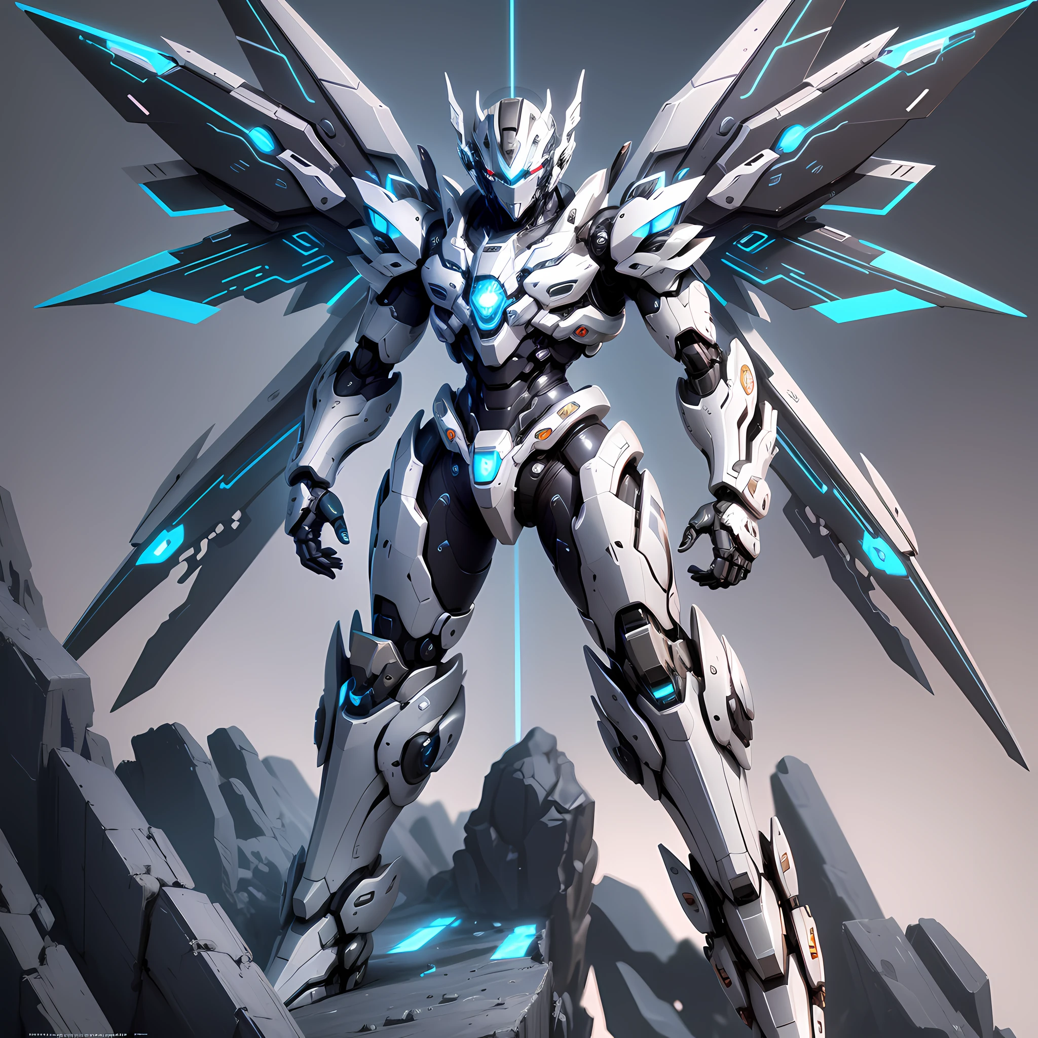 Robot close-up with futuristic body and wings, mecha wings, male mecha, futuristic robot angel, high-quality digital concept art, mechanized Valkyrie boy, cool robot character design, mecha set, cool mecha style, symmetry! Futuristic robots, smooth digital concept art, stunning 8K character concept design, art by Alessandro Pautasso --auto --s2