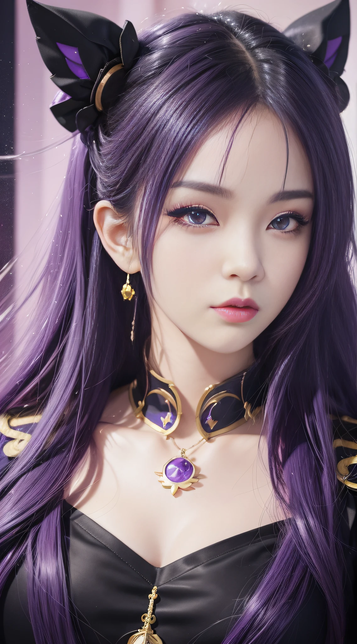 anime girl with purple hair and black eyes and purple makeup, a digital painting inspired by rossdraws, trending on Artstation, fantasy art, artgerm portrait, style artgerm, digital anime art, extremely detailed artgerm, portrait knights of zodiac girl, artgerm detailed, fantasy art style, artgerm style, artgerm. anime illustration