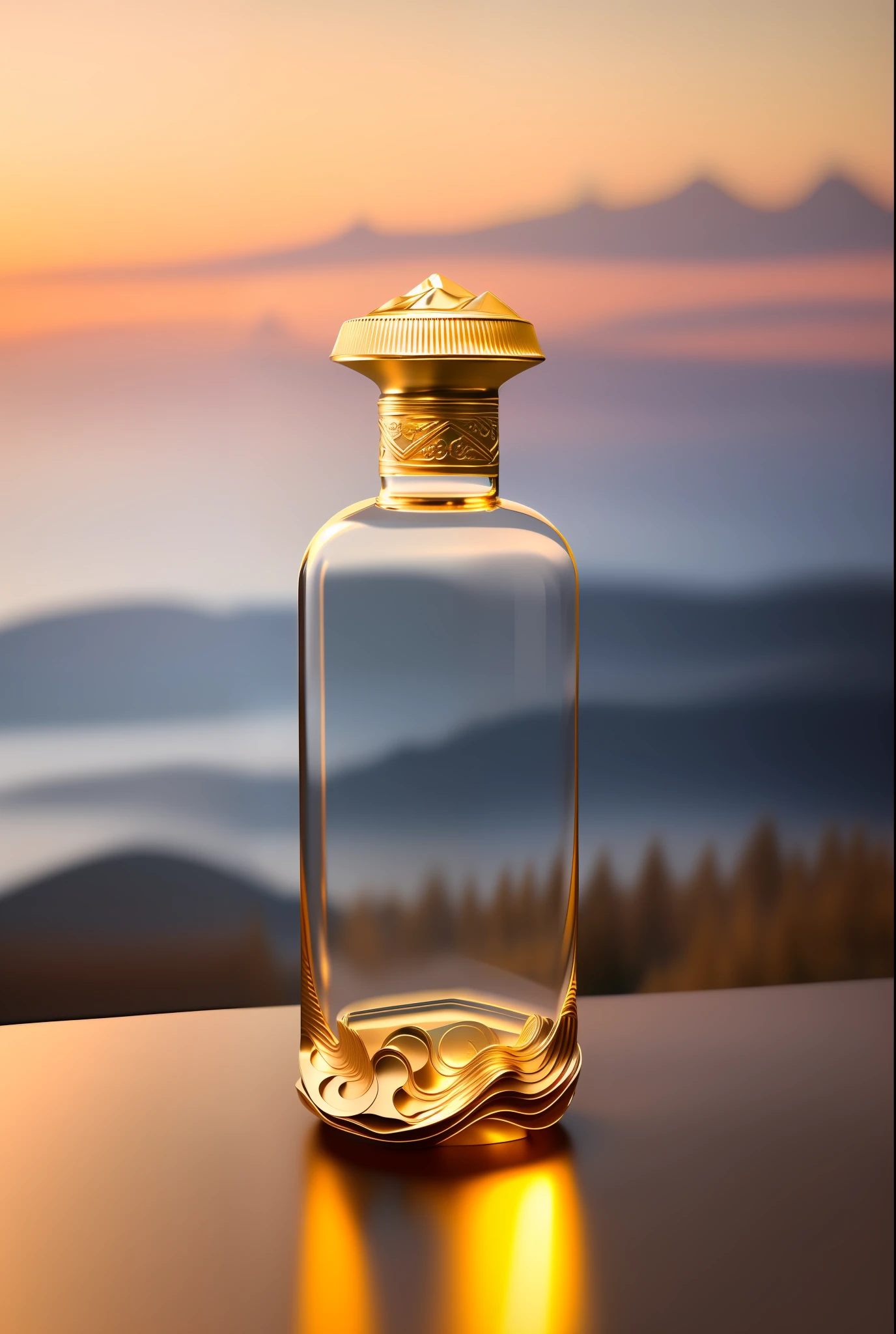 (3D model, metal hill, smooth sculpture, undulating hill), (hill sculpture in a bottle, jewelry texture, strong sense of light and shadow), (smooth metal, shiny details, delicate carving)