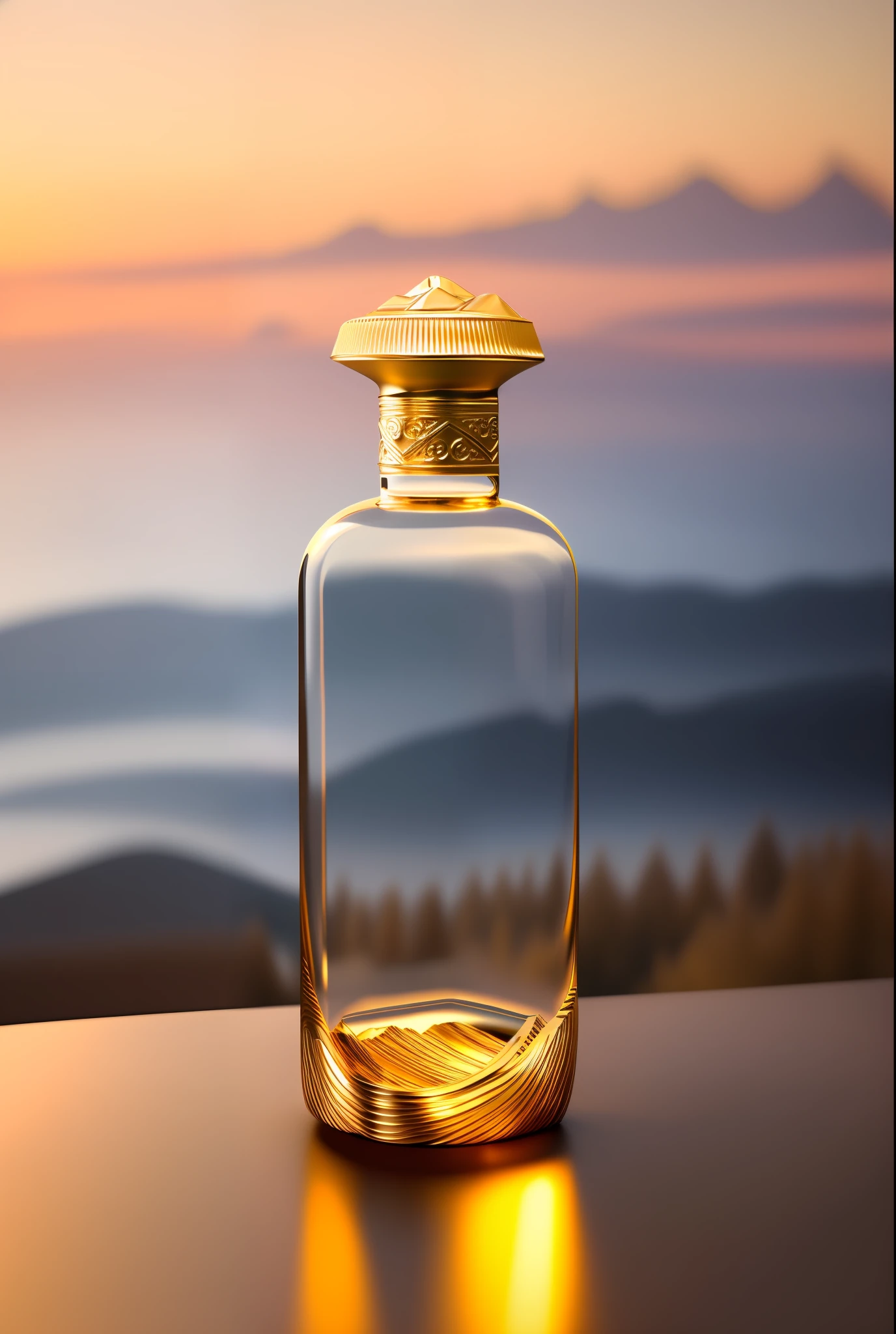 (3D model, metal hill, smooth sculpture, undulating hill), (hill sculpture in a bottle, jewelry texture, strong sense of light and shadow), (smooth metal, shiny details, delicate carving)