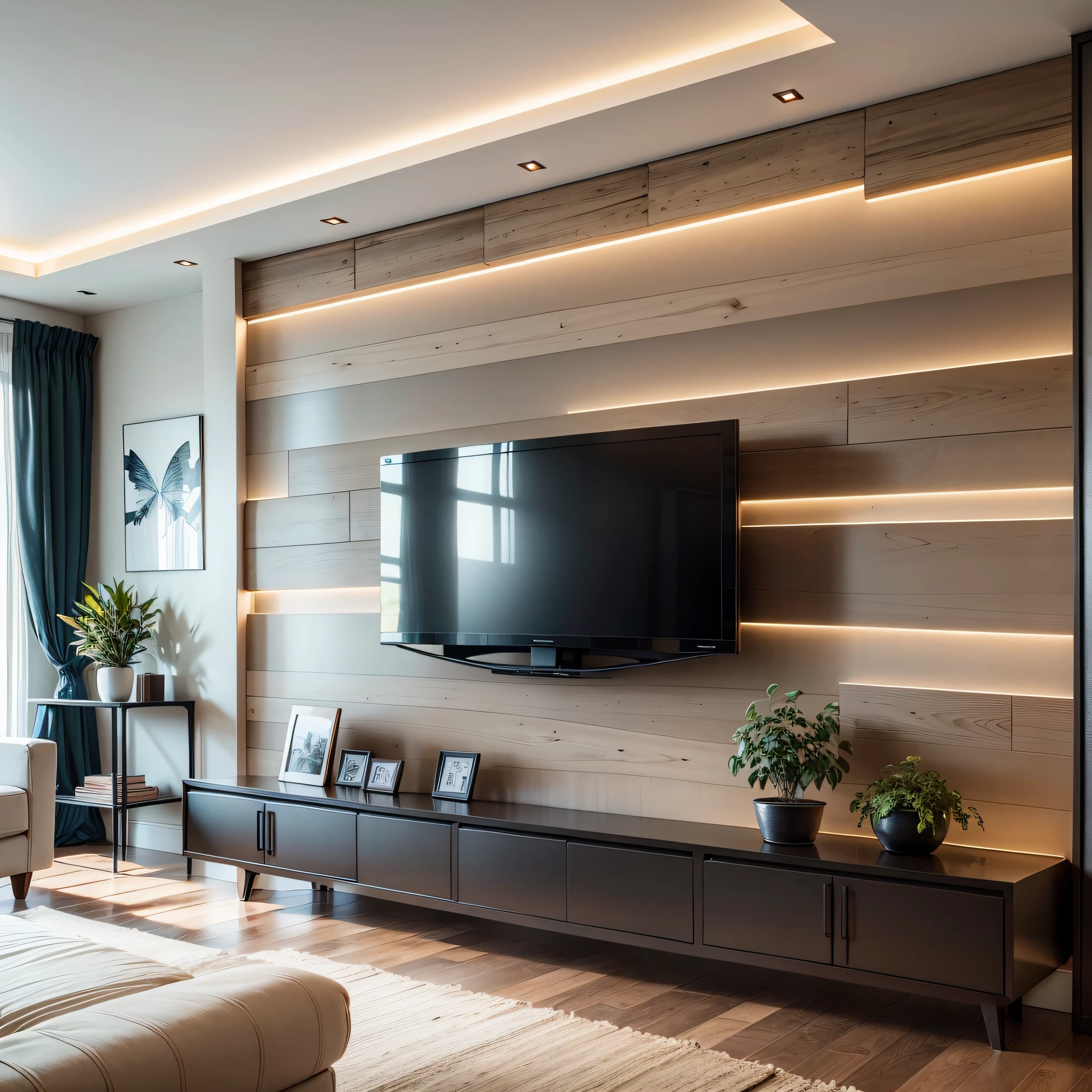 Simple style living room, requirements: atmospheric, high-grade, solid wood board for TV wall, vertical picture --auto --s2